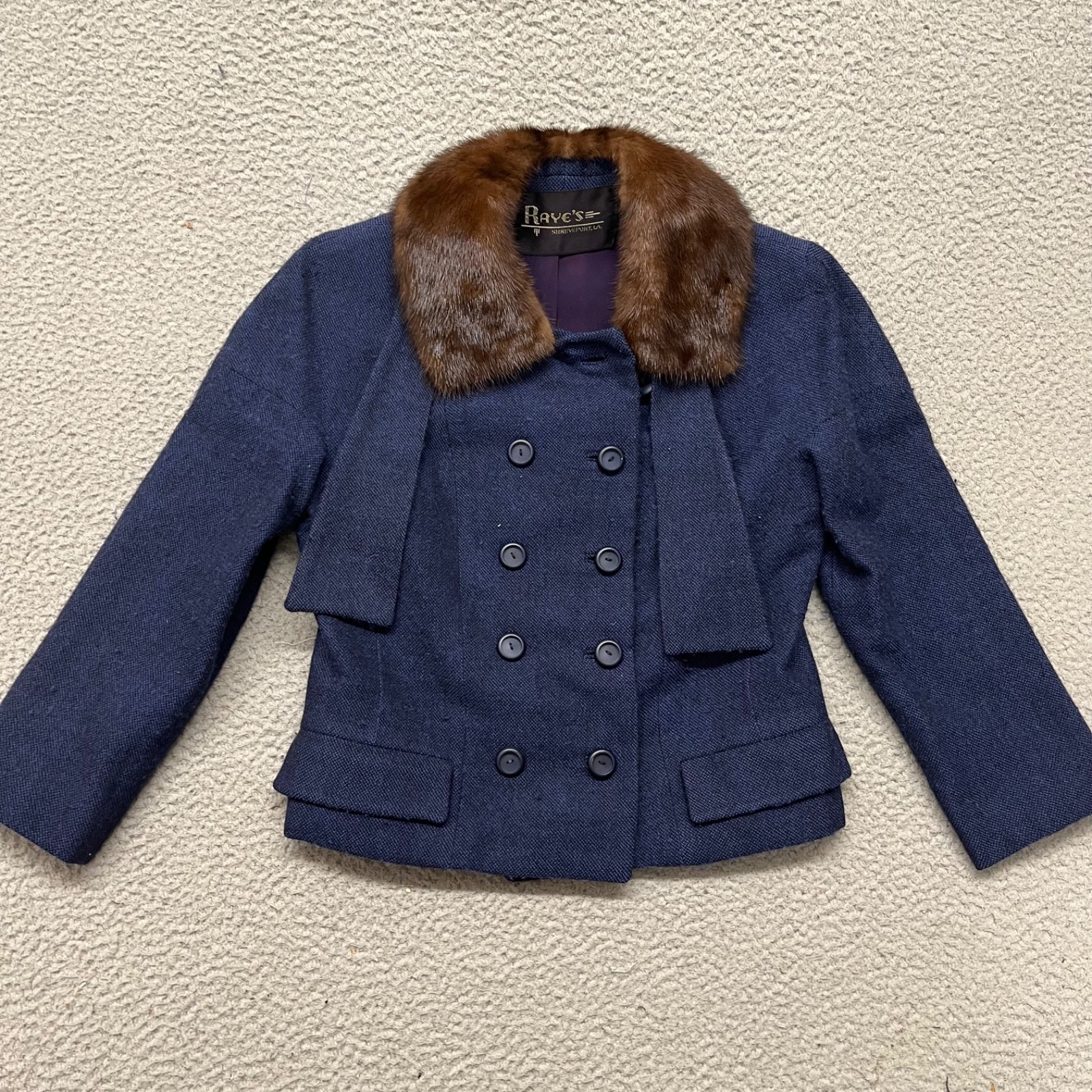 Vtg Zelinka Matlick Jacket Womens S Blue Forstmann Virgin Wool Fur Old Hollywood
