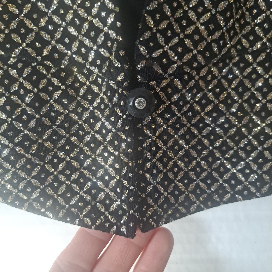 Ronni Nicole by Ouida Black W/Silver Glitter Button Up Blouse Slit Back Wms Sz 8