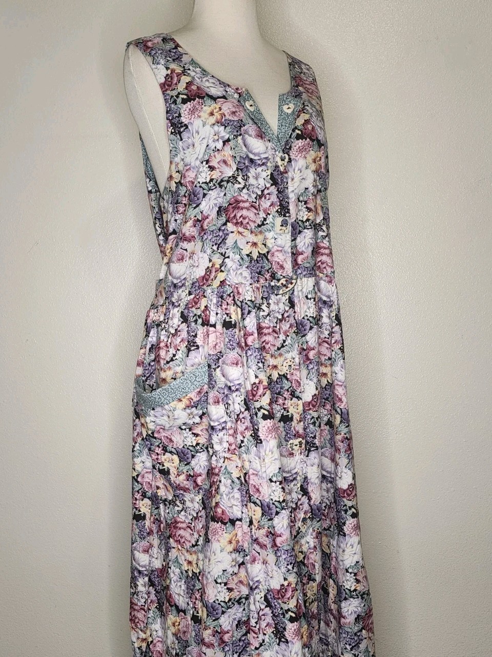 Vintage 90s Dogwood Lane Tank Dress with Tea Buttons Cottagecore Size Large