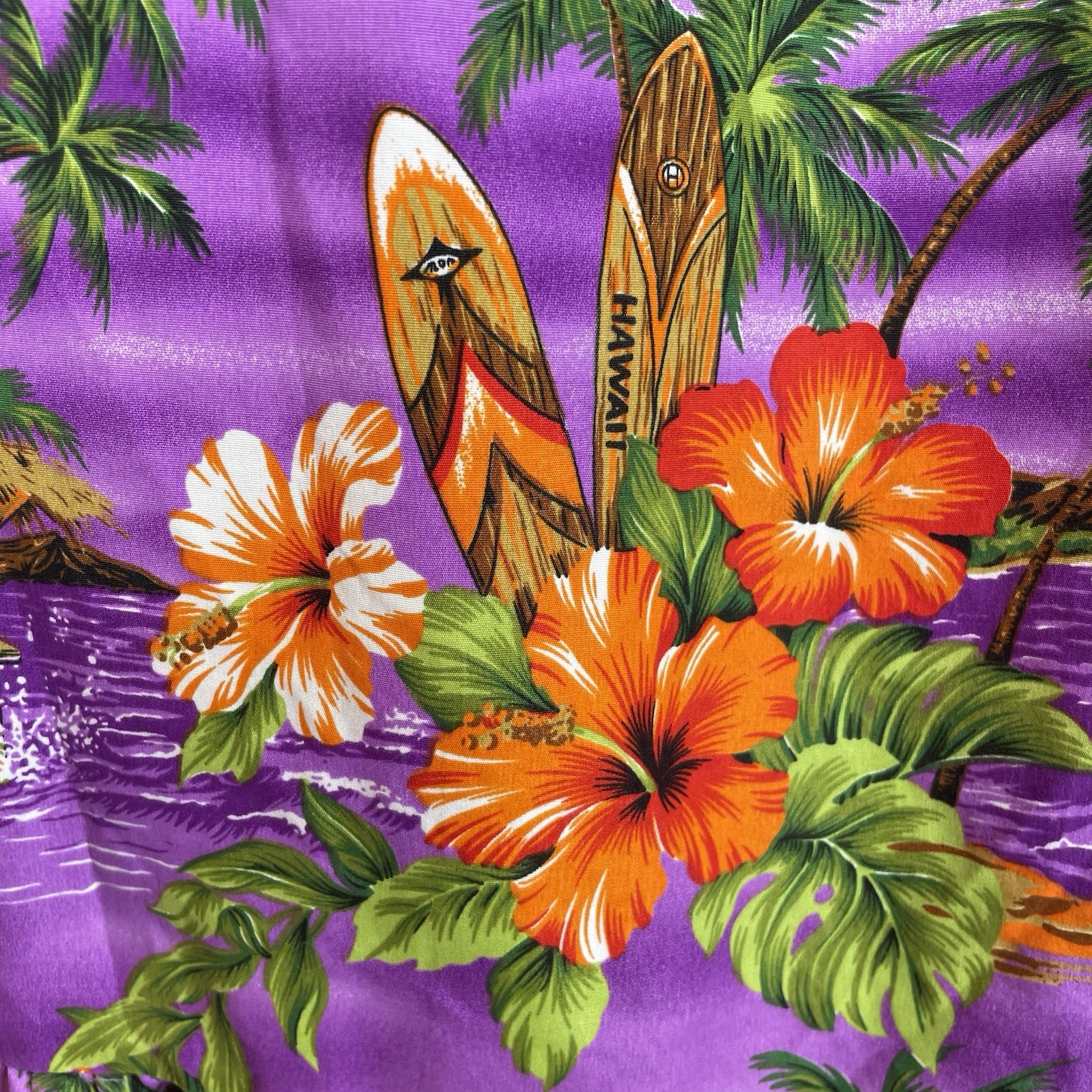 Vtg Hawaiian Naupaka Hawaii Dress XL Purple Floral Hibiscus Tropical Tiki