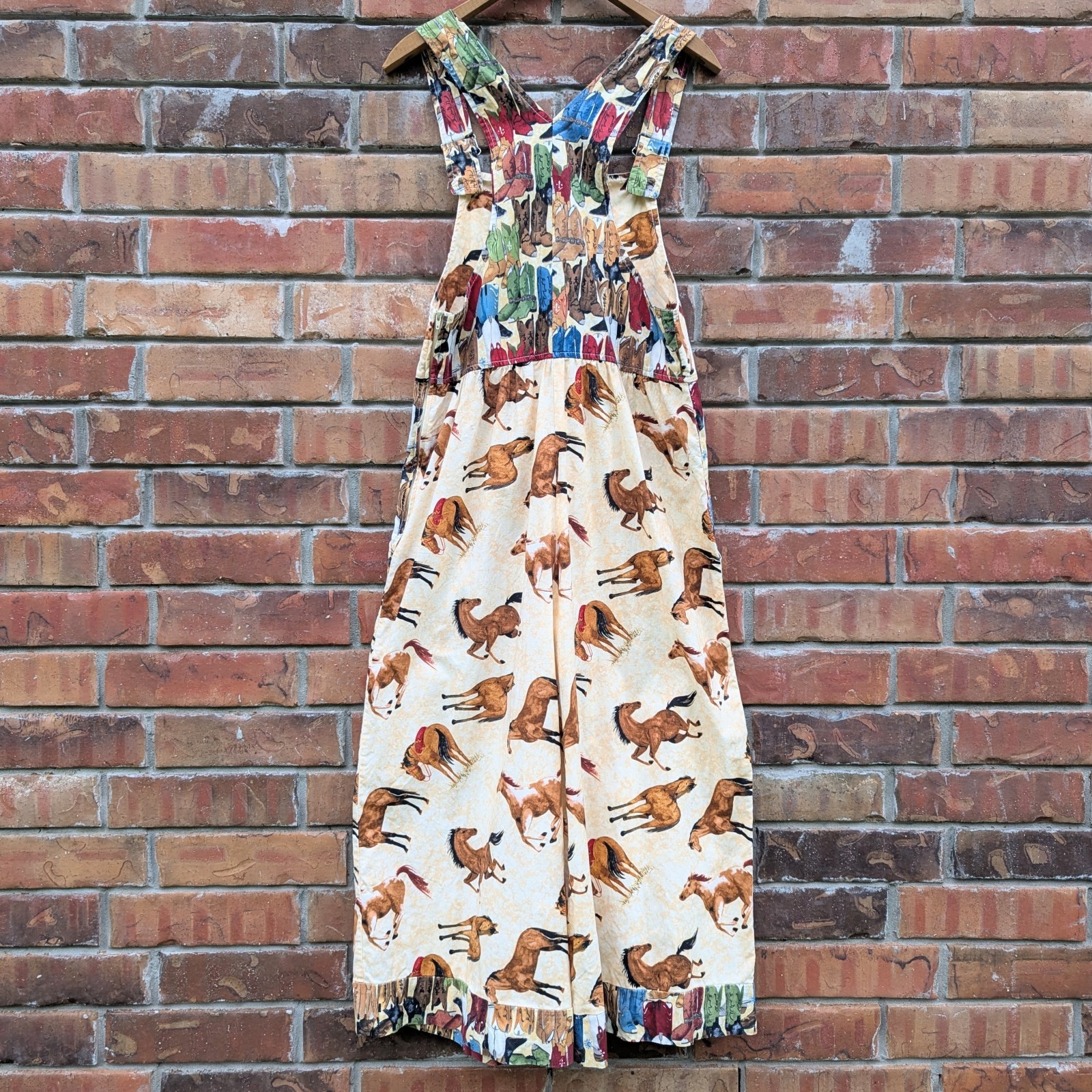 Dee’s Designs Vtg 90s Overalls Horse Prairie Cowgirl Slow Fashion Handmade Sz XS