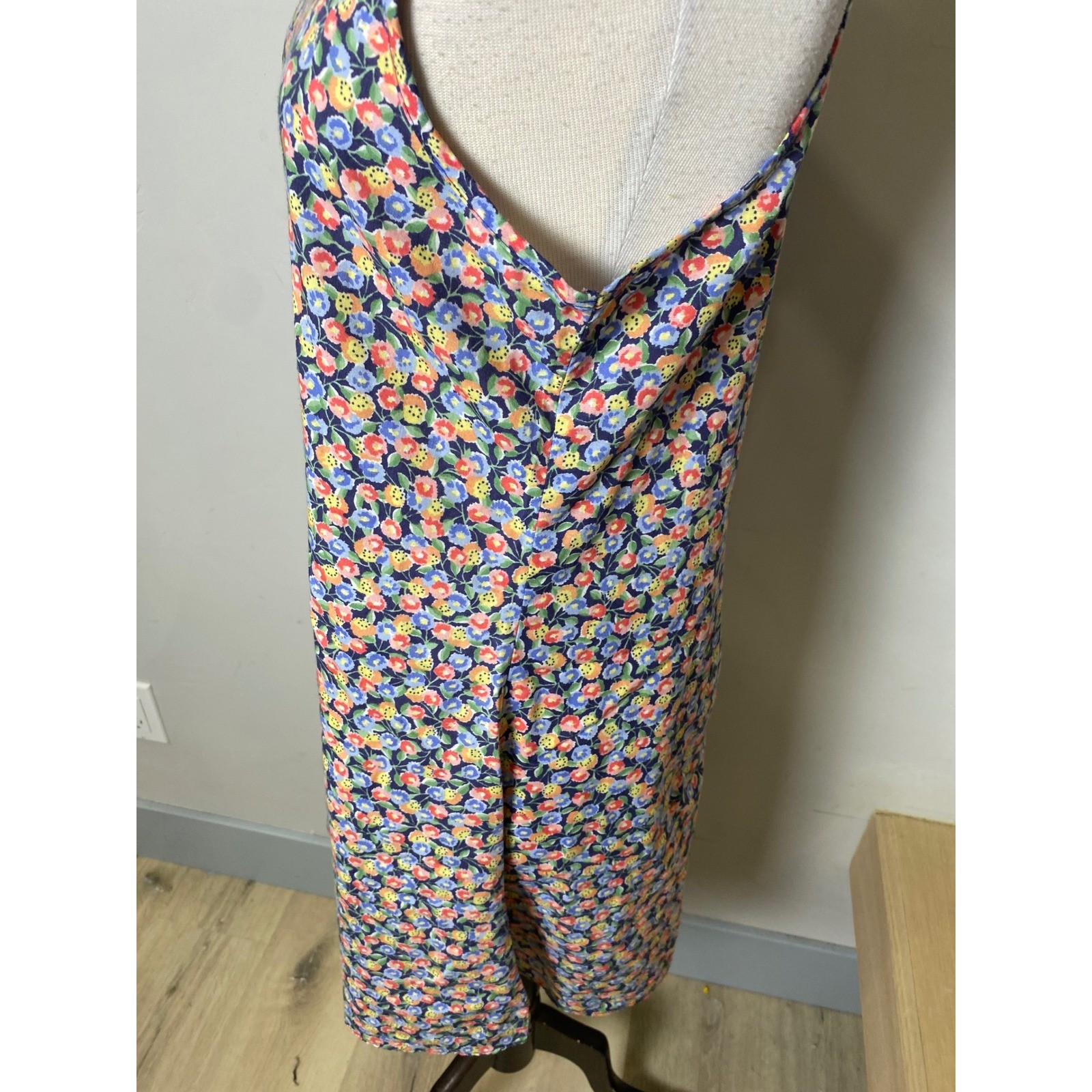 Vintage Peaches n Cream 90s Floral Slip Dress Blue Multi Spaghetti Strap Mini S