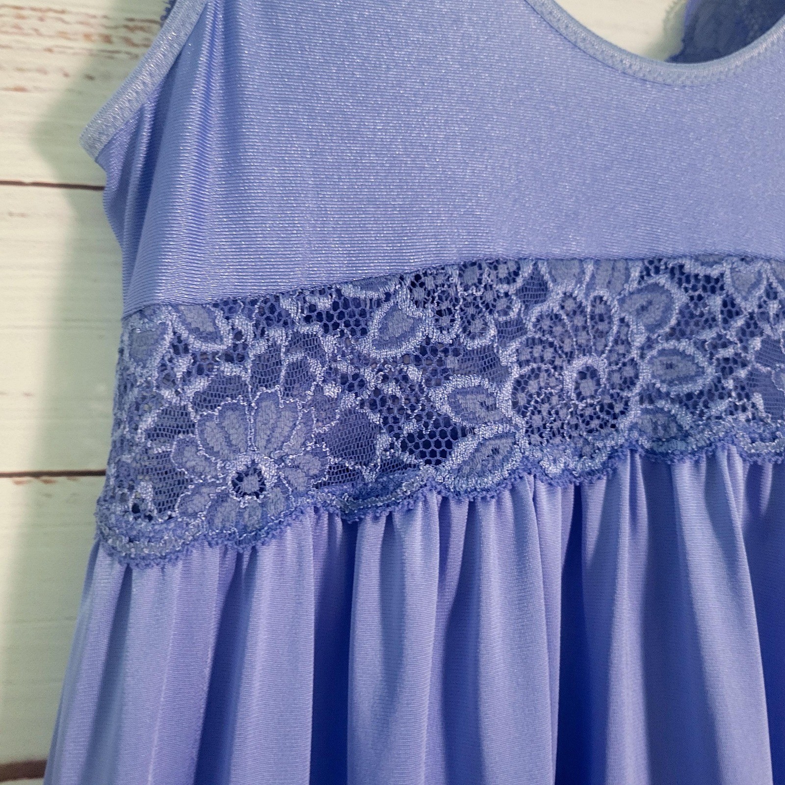 Vintage Shadowline Nightgown Long Periwinkle Blue Purple Lace Bodice Maxi