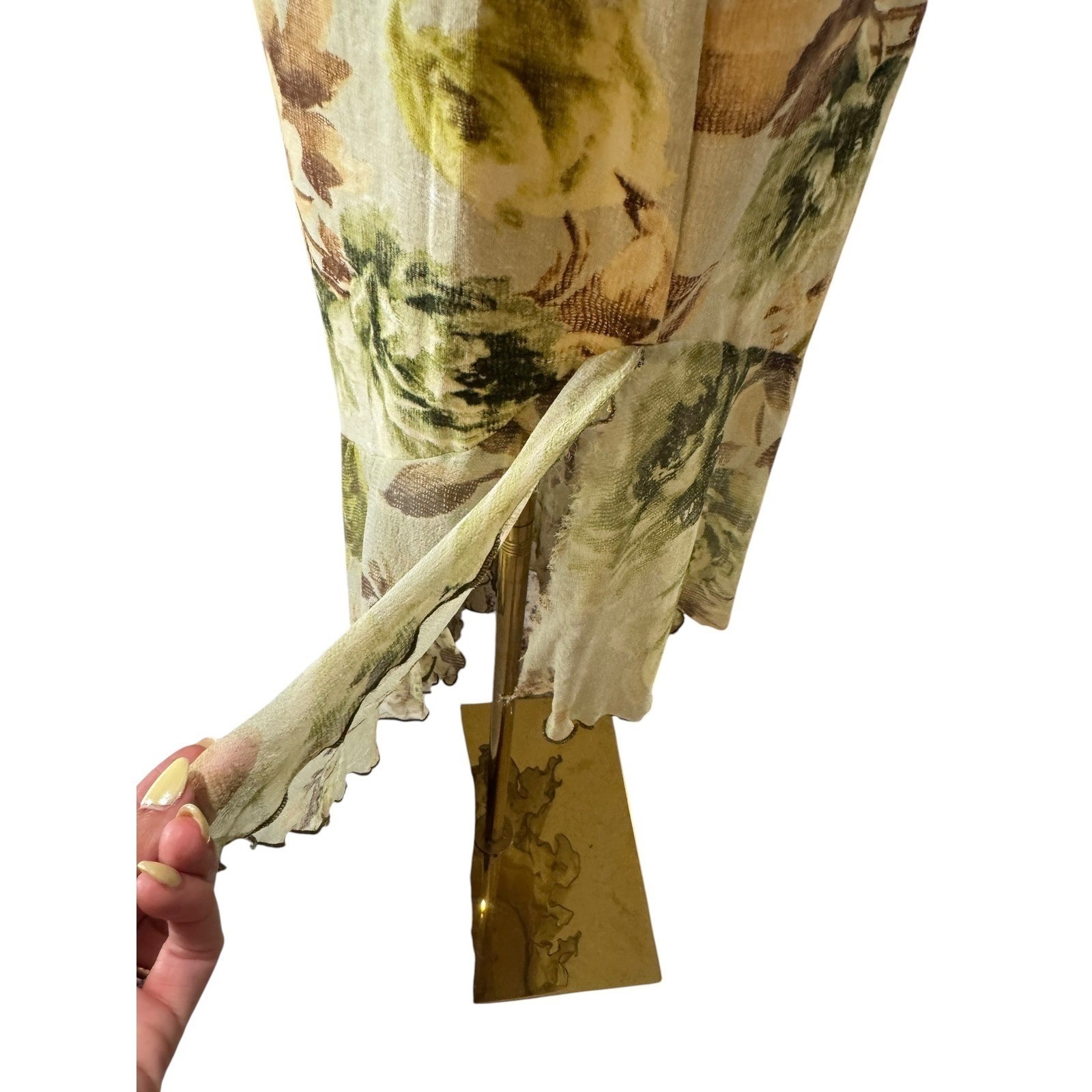 Vintage Casadei Dress Floral Macrame Back Asymmetrical Hem Green Brown Large
