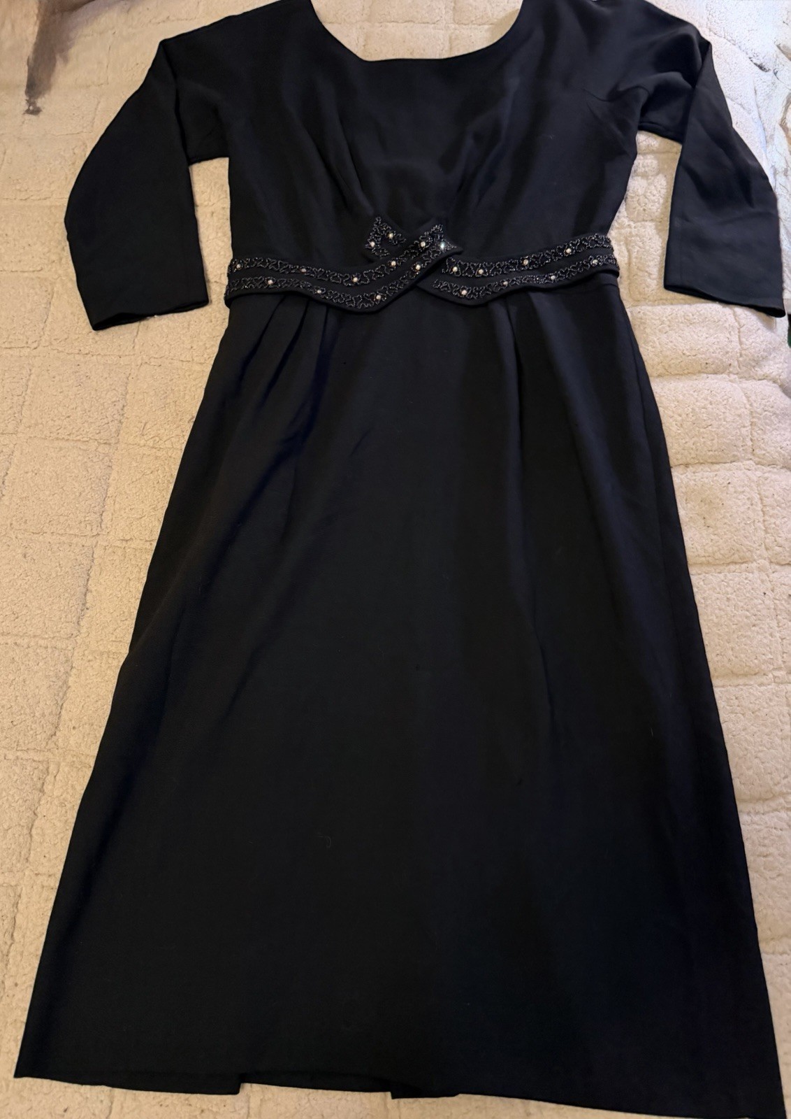 Vintage 50s Brown Dress Original Label Black Rayon Crepe Dress NYNCO Zipper Sz M
