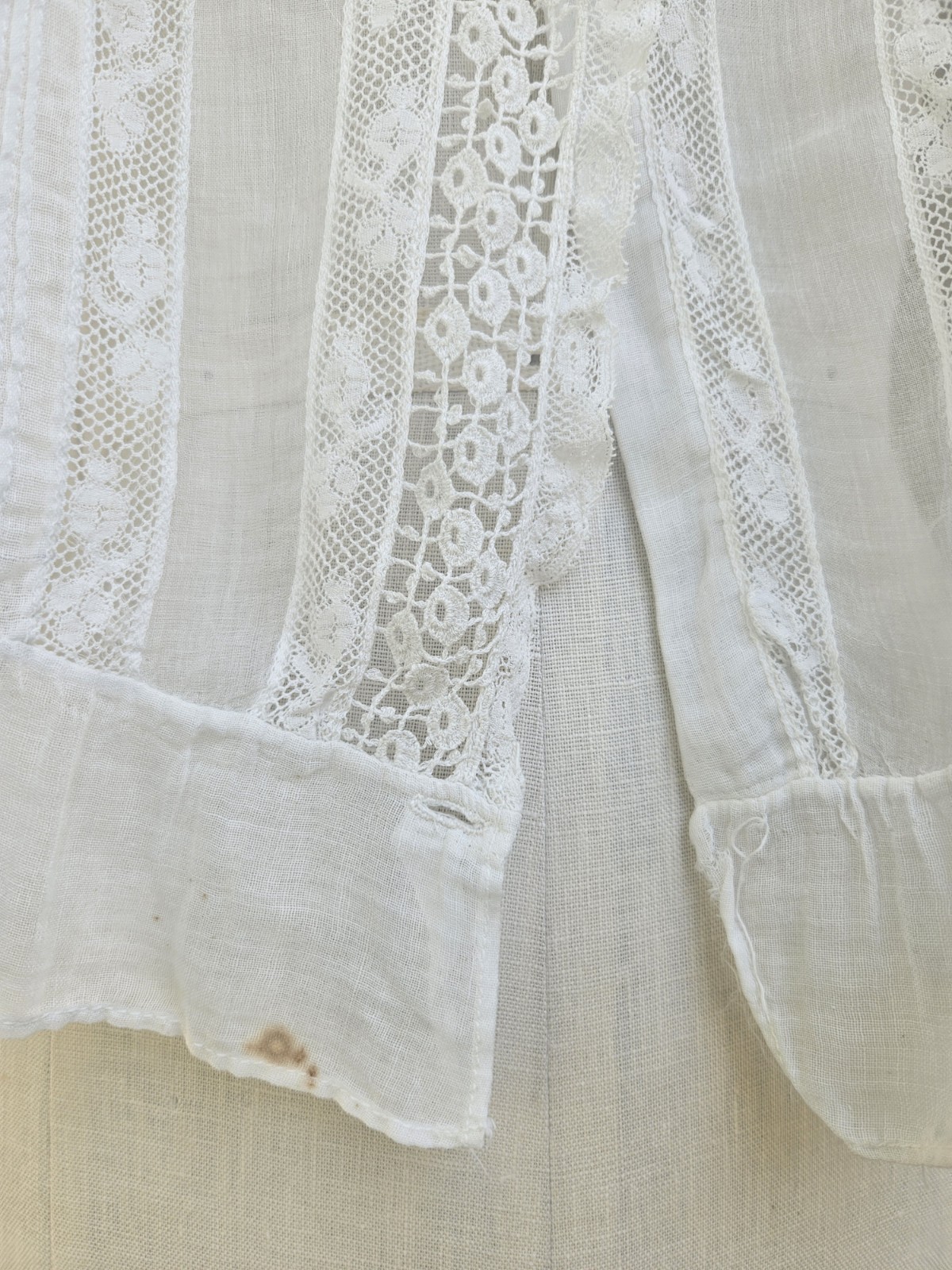 Antique 1900s Edwardian Cotton And Lace Button Up Blouse Delicate Pintucking…