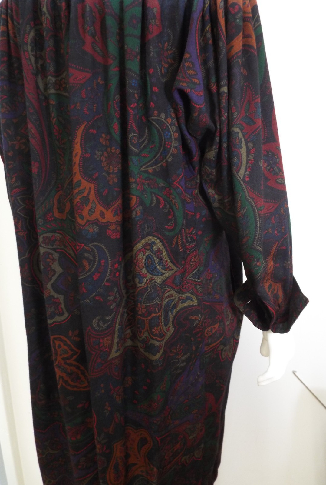 Vintage 1980s KENZO Paisley Wool Dress French Cuffs Pussybow Pockets Sakowitz