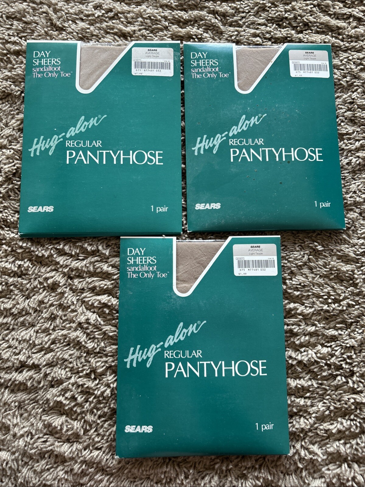 LOT Sears Hug-alon AVERAGE Sandalfoot Only Toe Nylon Pantyhose LIGHT TAUPE A25
