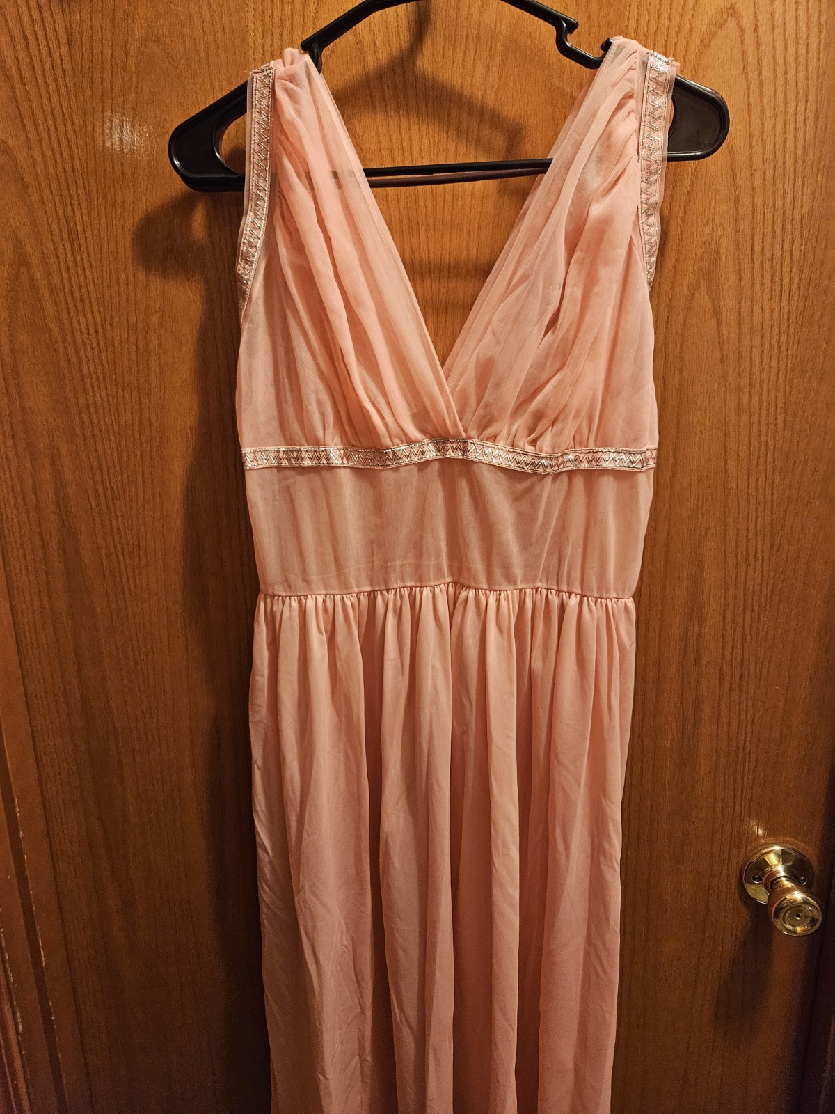 Vintage peach blush pink chiffon nightgown goddess aesthetic empire waistband M