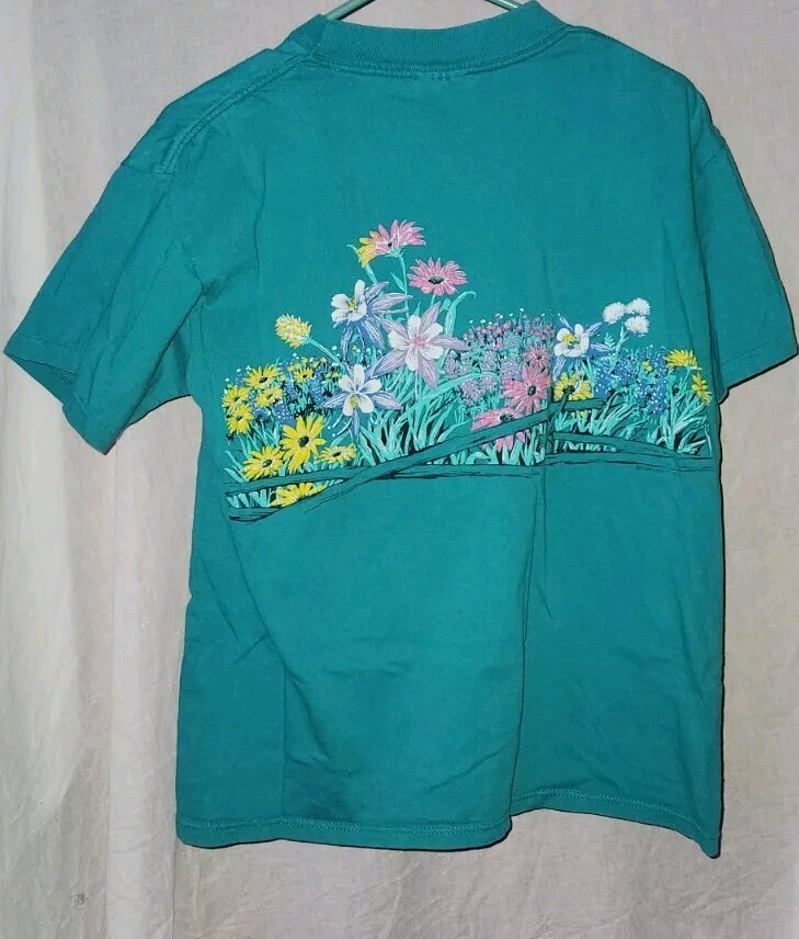 VTG Single Stitch Womens Lifestyles 1990 Tee Oneita USA M Flower Garden Wrap