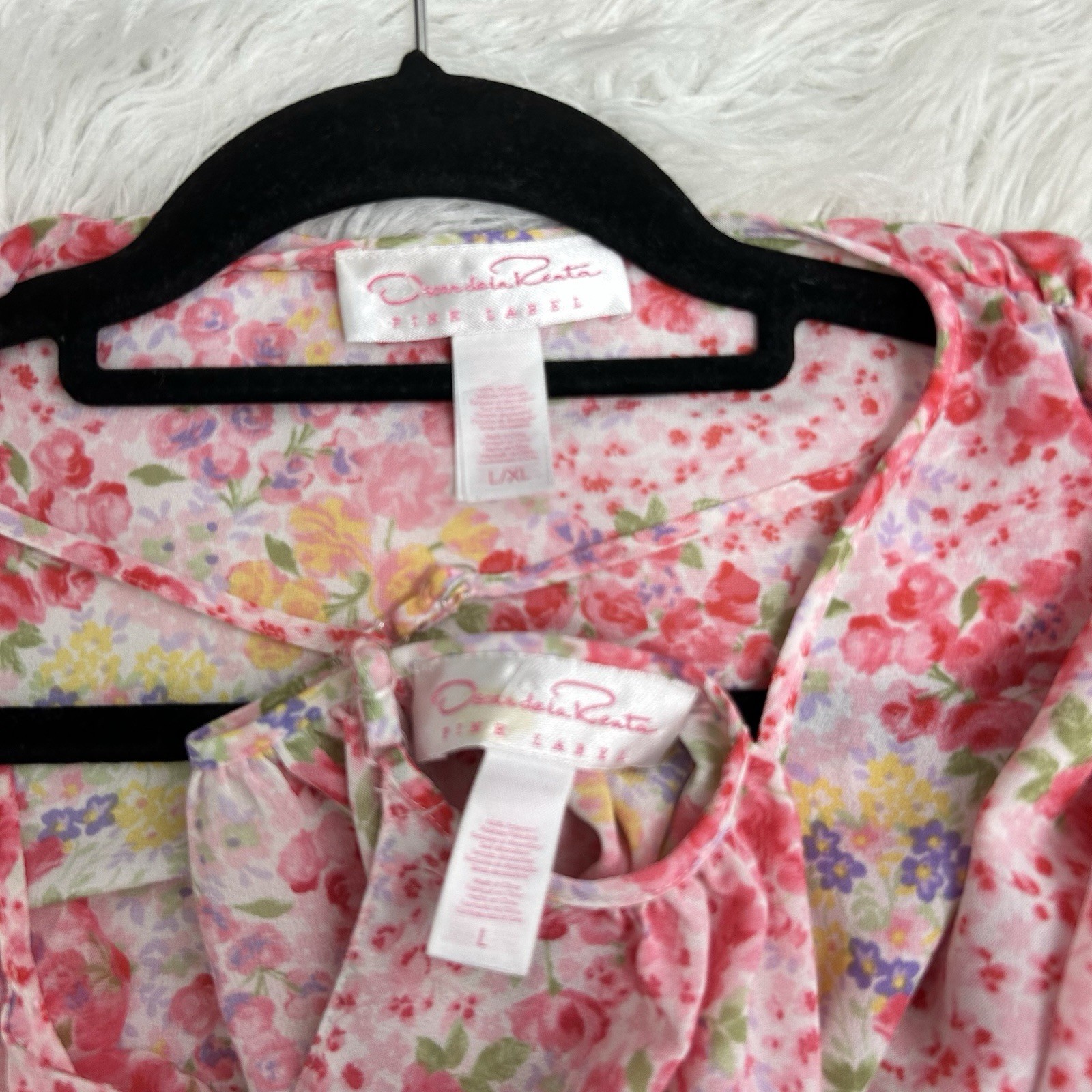 VINTAGE Oscar de la Renta Pink Label Pink Dainty Floral Robe & Slip Dress Sz L