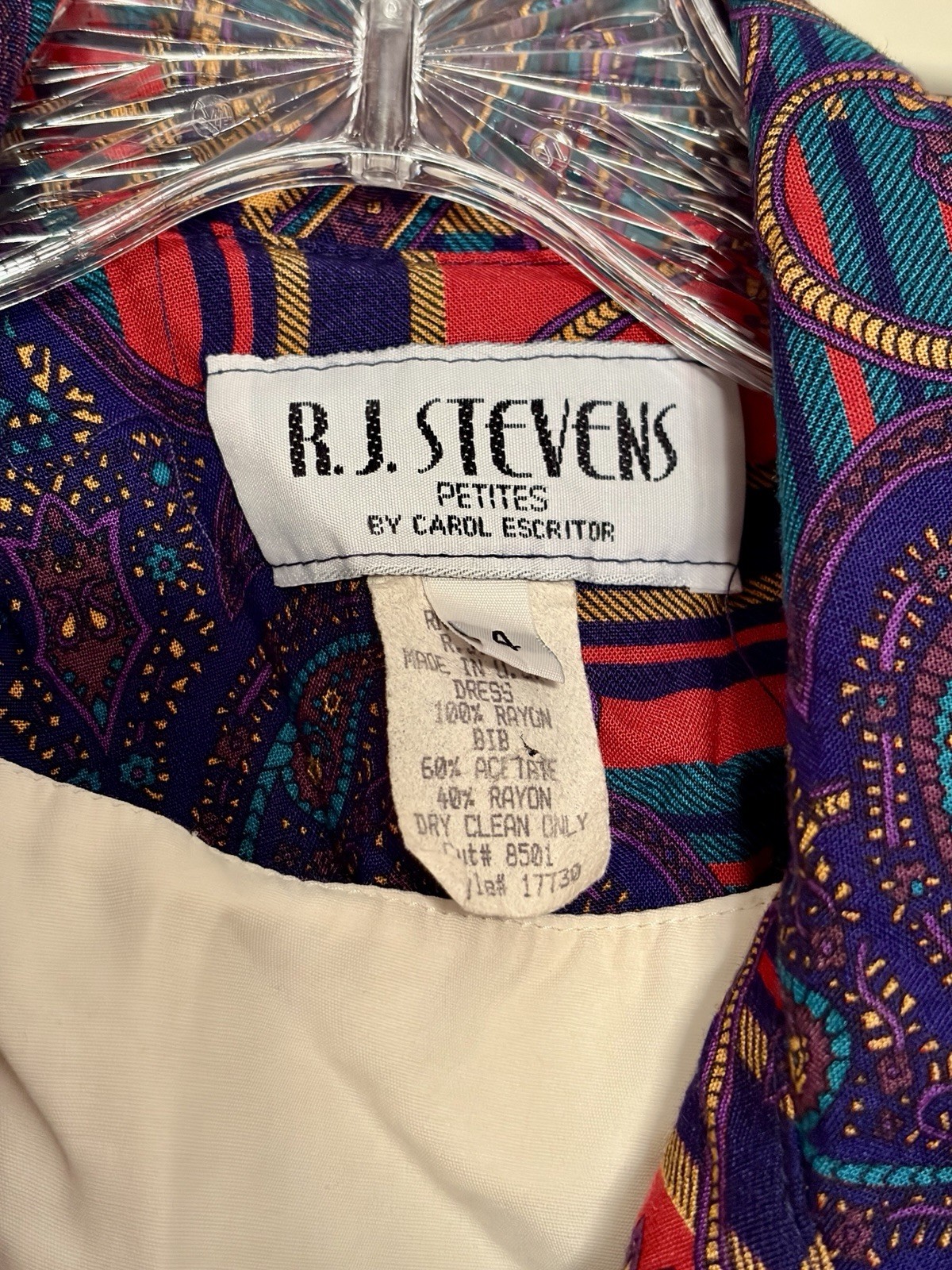 80s RJ Stevens By Carol Escritor Paisley Midi Dress Size 4 Petite VTG