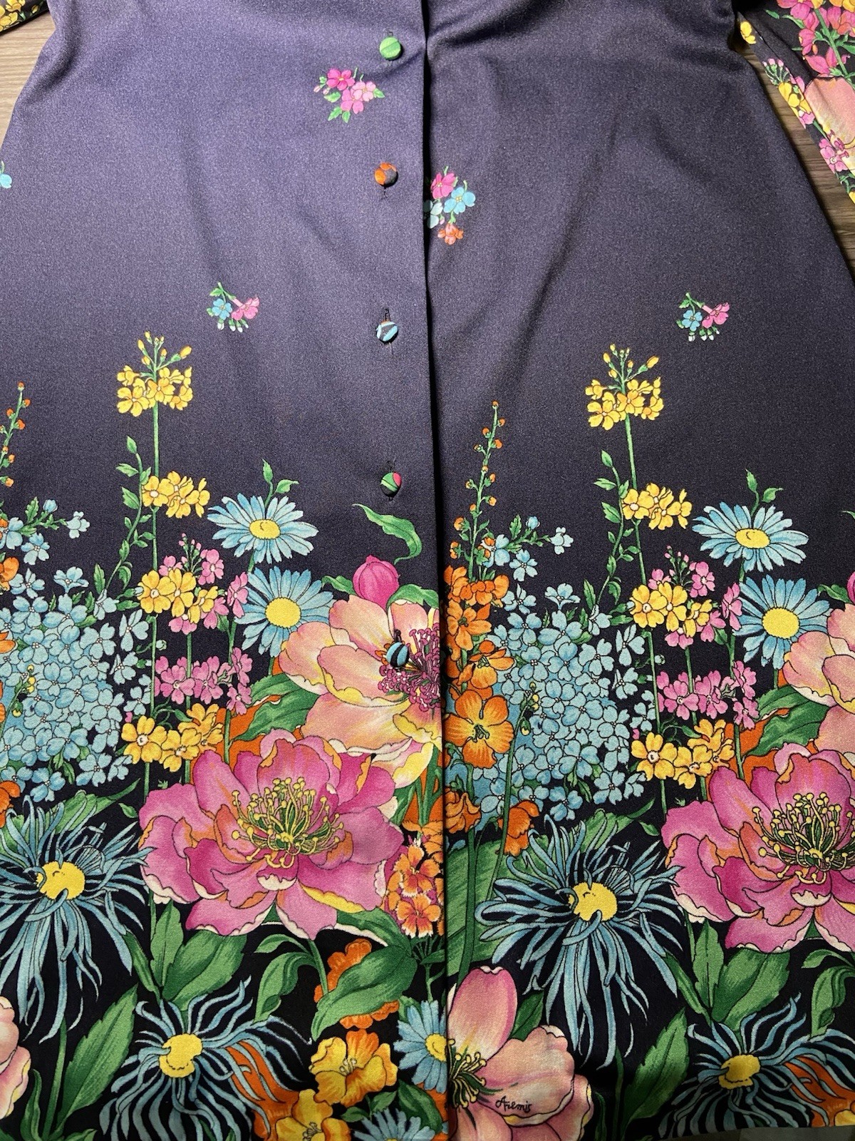 Vintage 1970s Arémis Italian Floral Long Sleeve Shirt Dress Size M/L 8-10