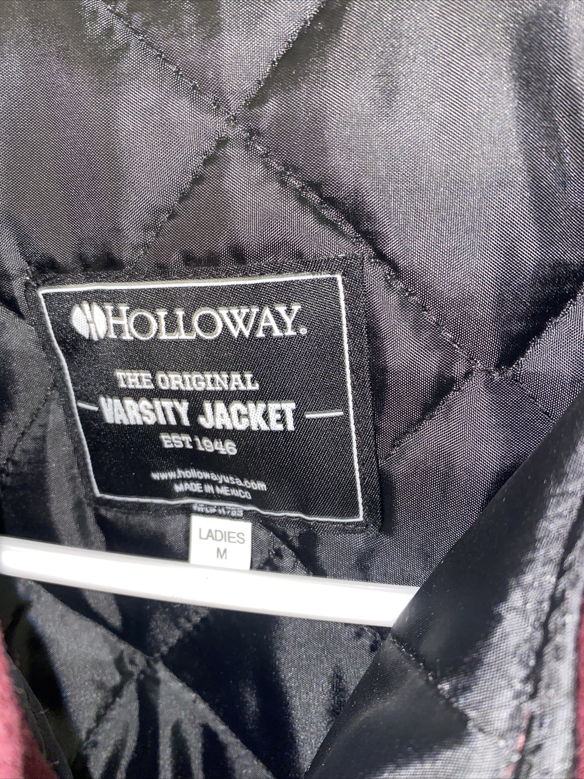 HOLLOWAY WOOL VARSITY JACKET BOMBER MAROON WHITE WOMEN’S MEDIUM. NEW!!!