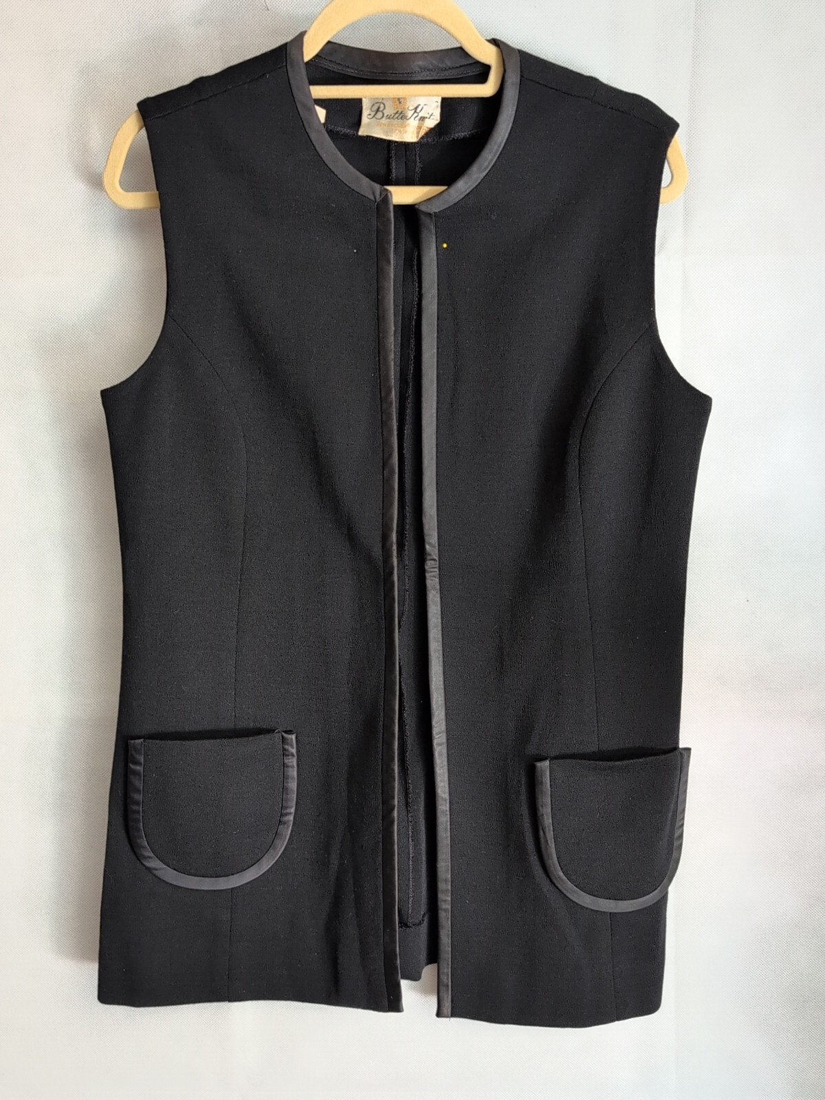 Vintage BUTTE KNIT 70’s Kimono Vest Duster black size 12 / Large Wool blend long