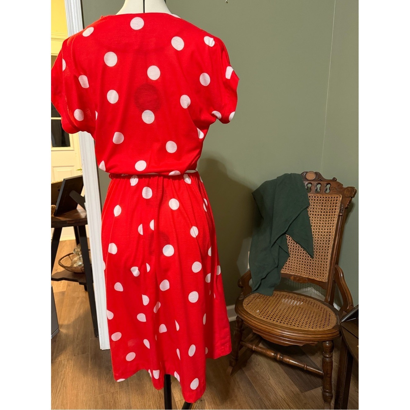 Tabby of California Vintage 80s Red White Polka Dot Midi Dress Retro Size 10