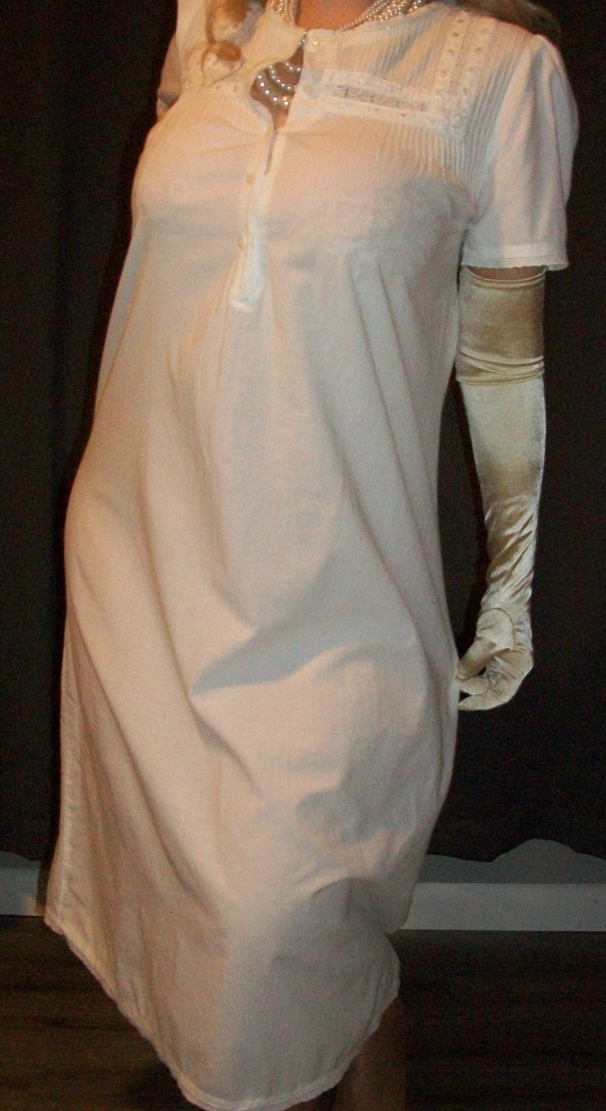 Vtg White Cotton Victorian Lace Prairie Nightgown S 34 36