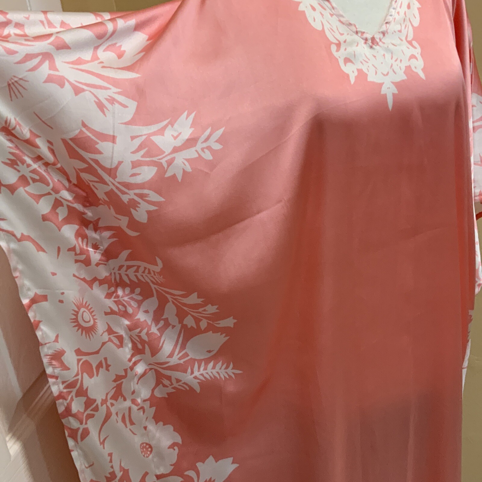 LONG SATIN GOWN~WOMANS MIDNIGHT VELVET~ SHINY pink/white NIGHTIE~one size