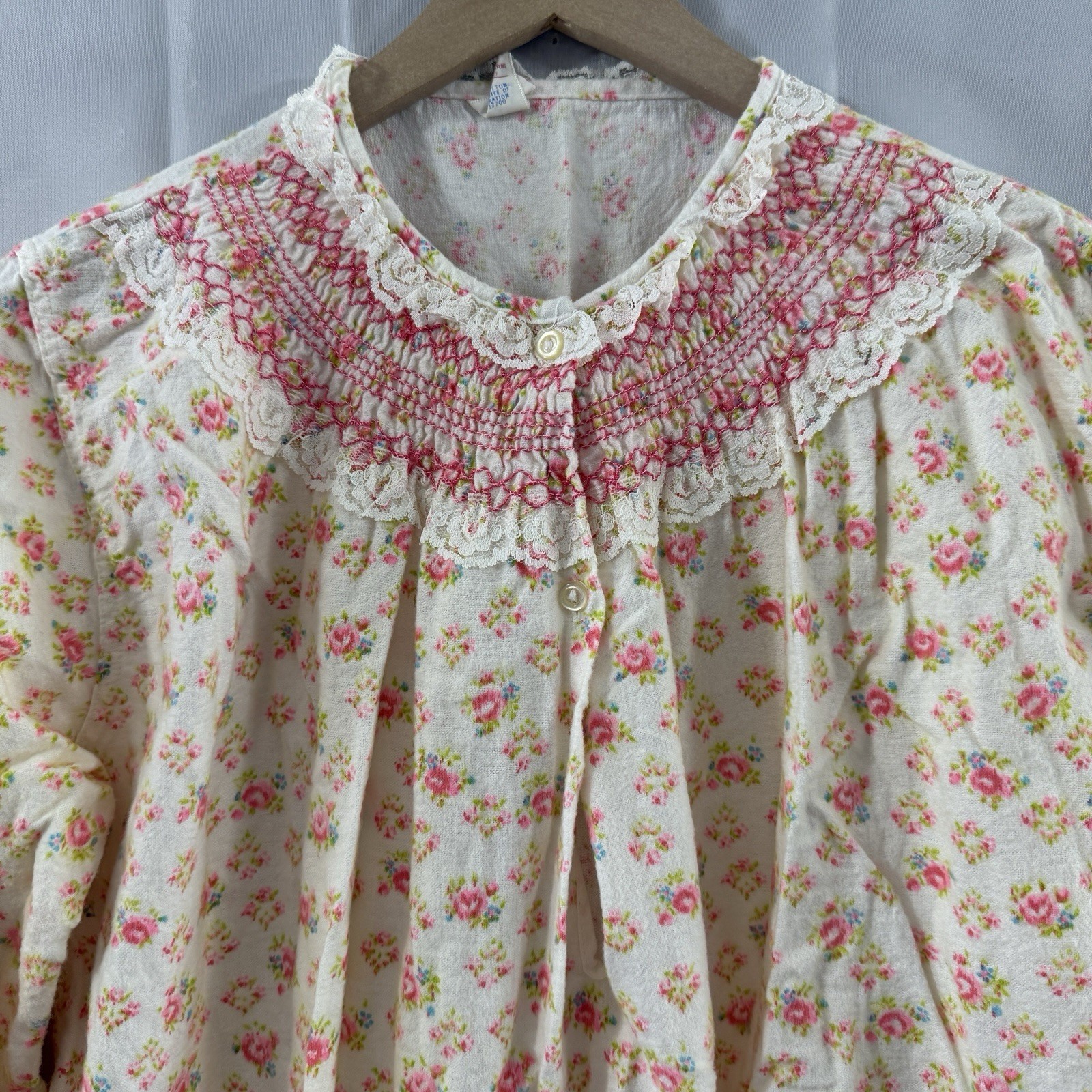 Vintage Gaymode Short Flannel Nightgown XL Smock Neck Grannycore Prairie Cottage