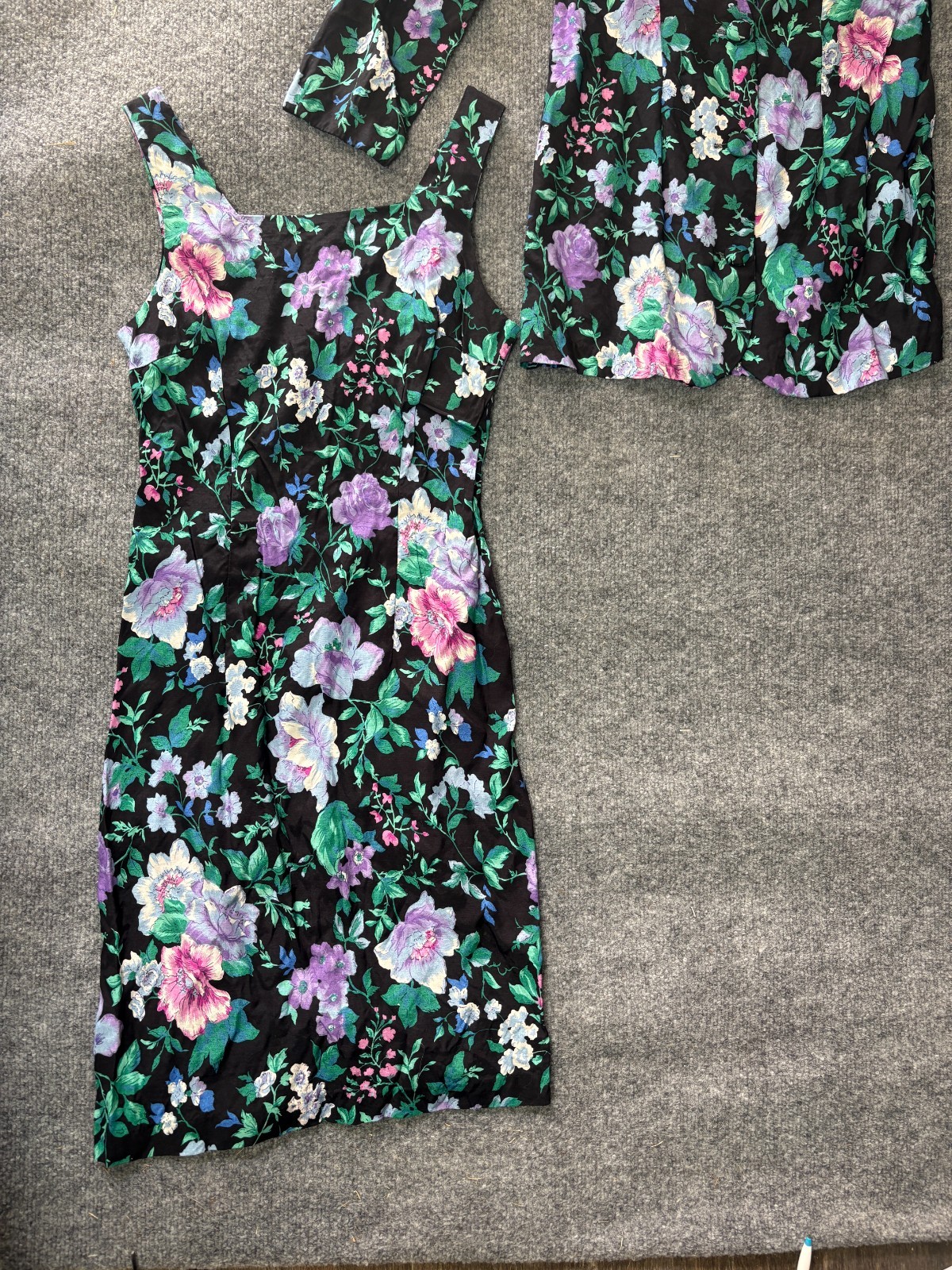 DAWN JOY Formal Dress & Jacket Outfit Button Up Womens 3 – 4 Floral Black VTG