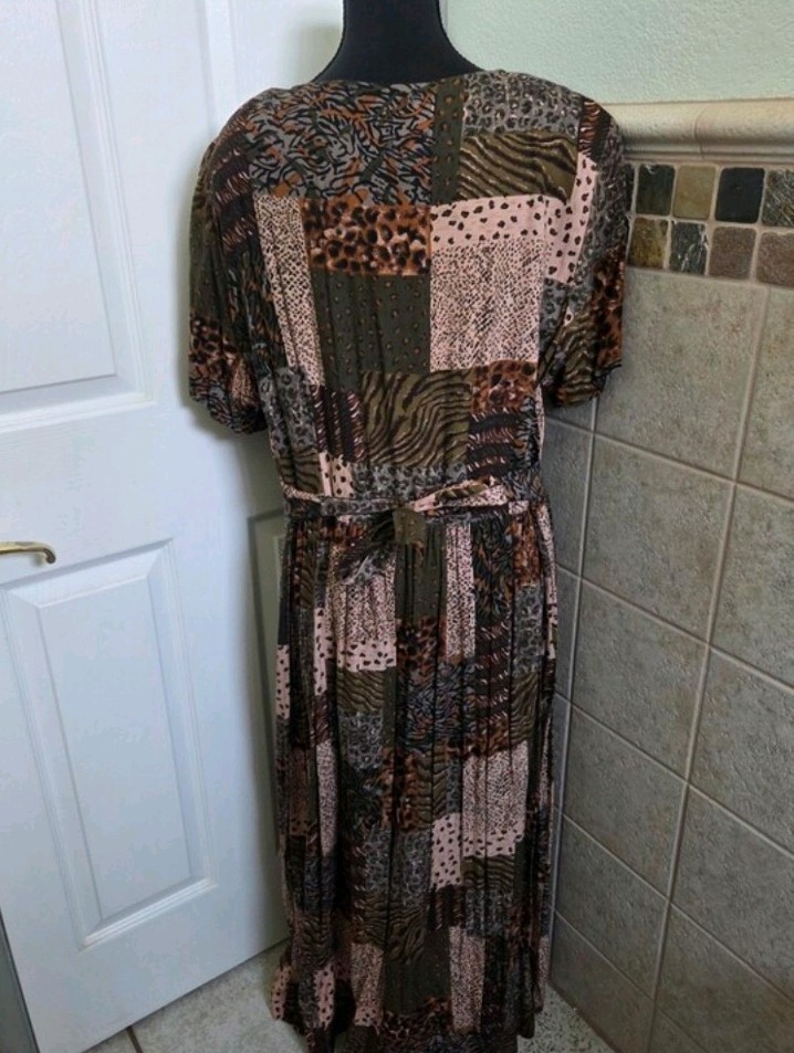 Vintage Patchwork Animal Print Maxi Dress Vacay Teachercore Travel Safari 16 TL