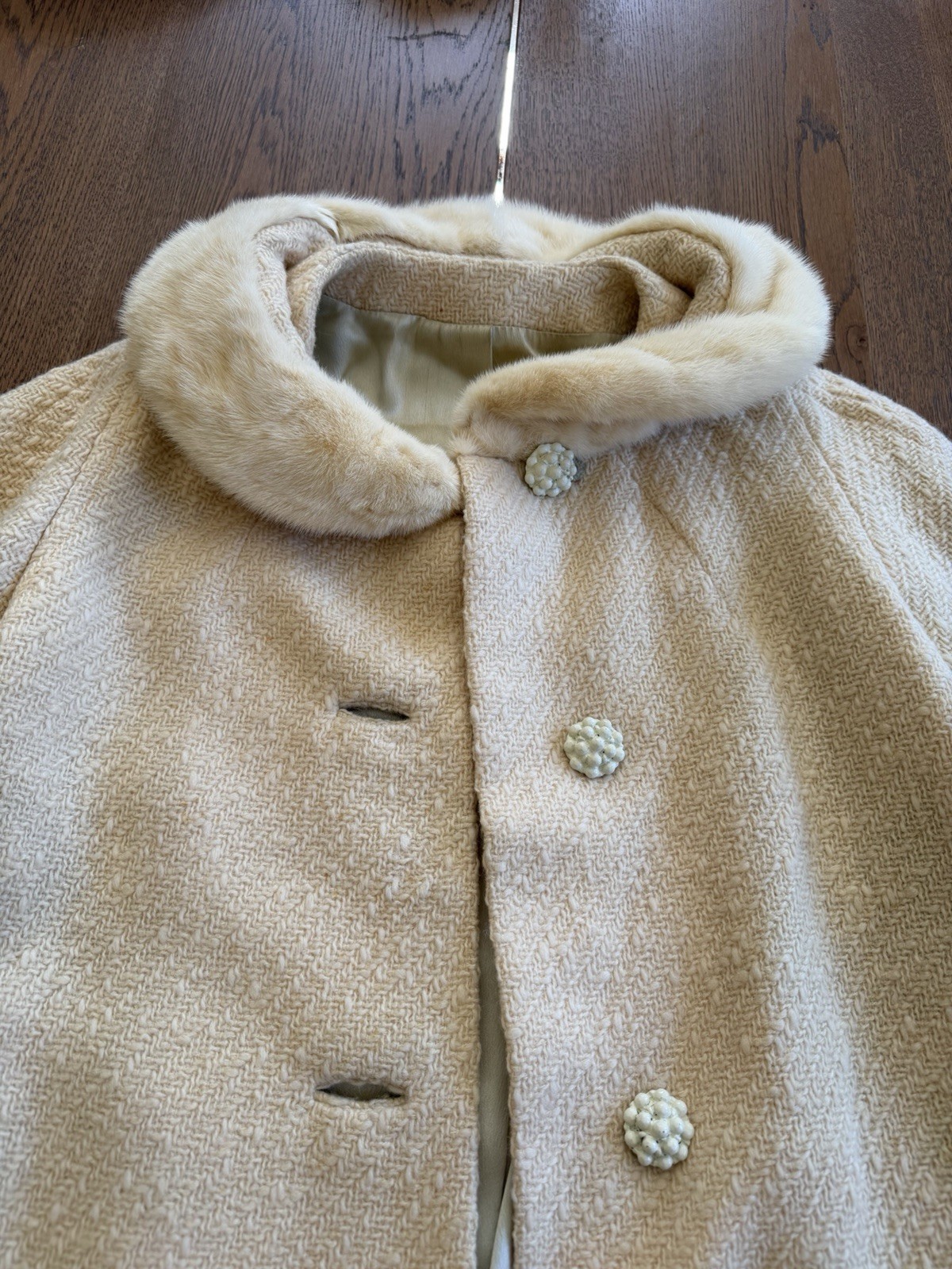 Vintage 1950s 1960s Betti Brent Cream Wool Swing Coat Blonde Mink Fur Collar M