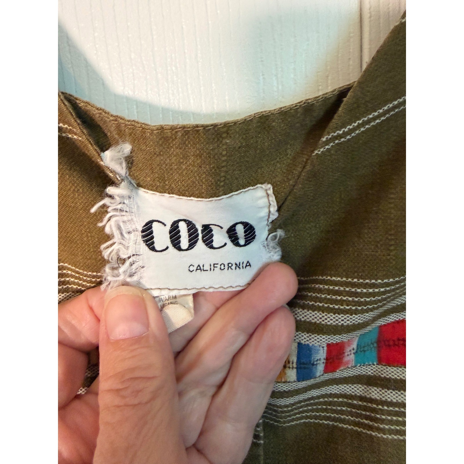 Vintage Coco California Olive Brown Multi Color Stripe Button Front Sun Dress
