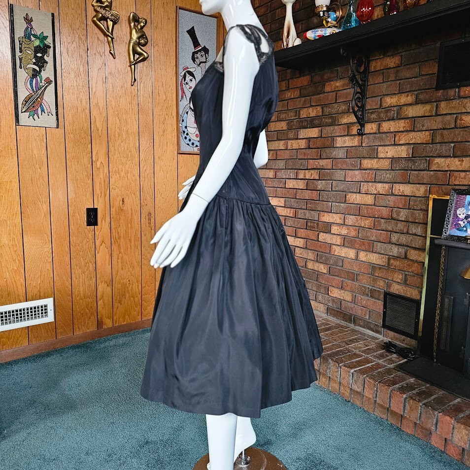 Vtg 40s New Look Novelty Bow Straps Drop Waist Evening Formal Cocktail Dress S