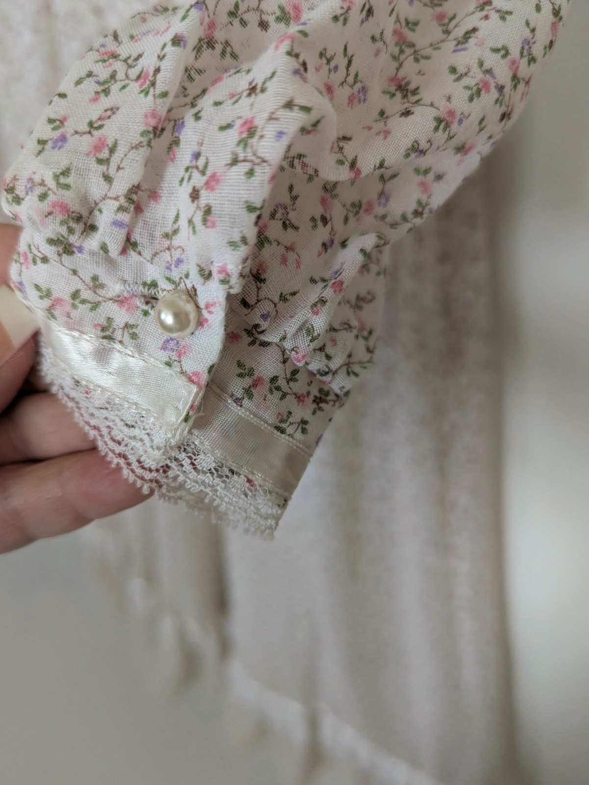 Gunne Sax by Jessica Vintage Victorian Prairie Maxi Dress Lace Ribbon Pearls