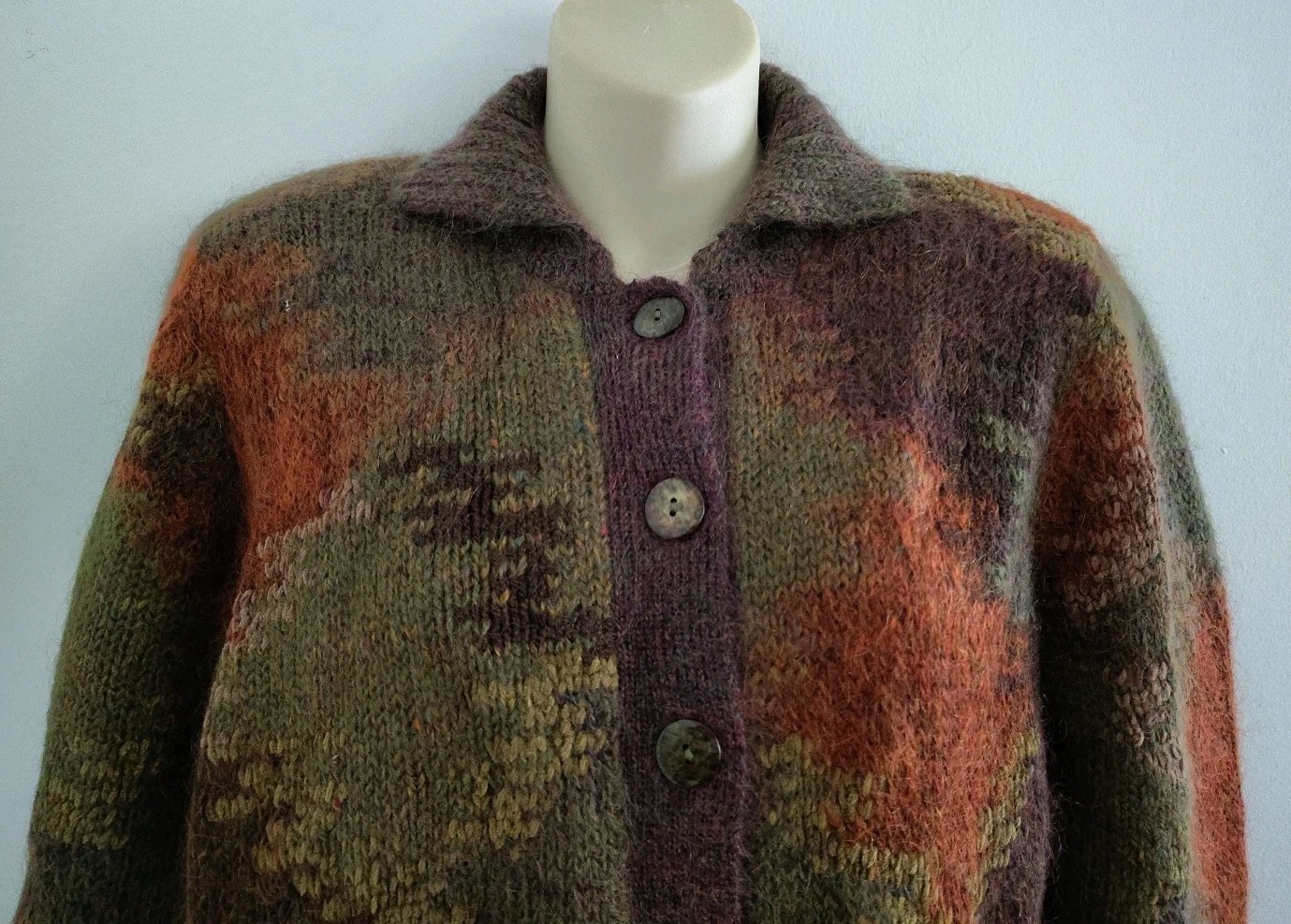 Vintage 80s Jeanne Pierre Multi Color Lambswool Angora Cardigan Sweater Size M