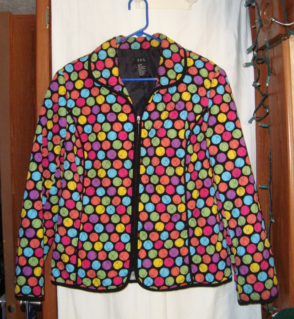 Vintage RQT ART TO WEAR Jacket*Multi Color „Baseball”Polka Dots*XL*Lined*Quilted