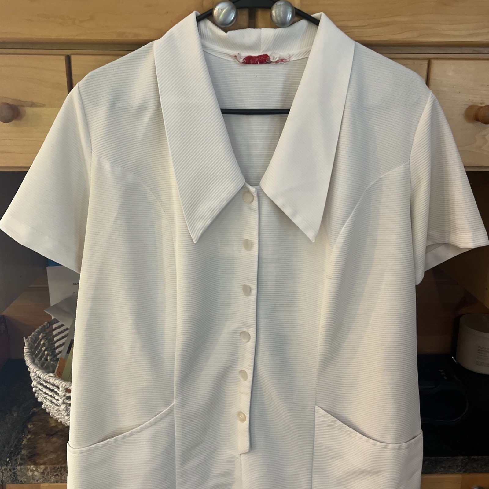 NURSE White 1/2 Button Dress 2xl Point Collar, Pockets Short Sleeves Ratched VTG