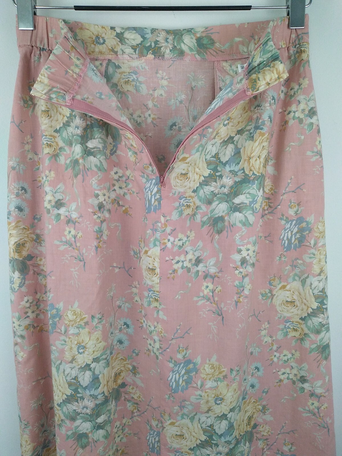 VTG John Meyer Skirt Pink Floral Cottagecore Pockets Elastic Back 29-30″ Waist