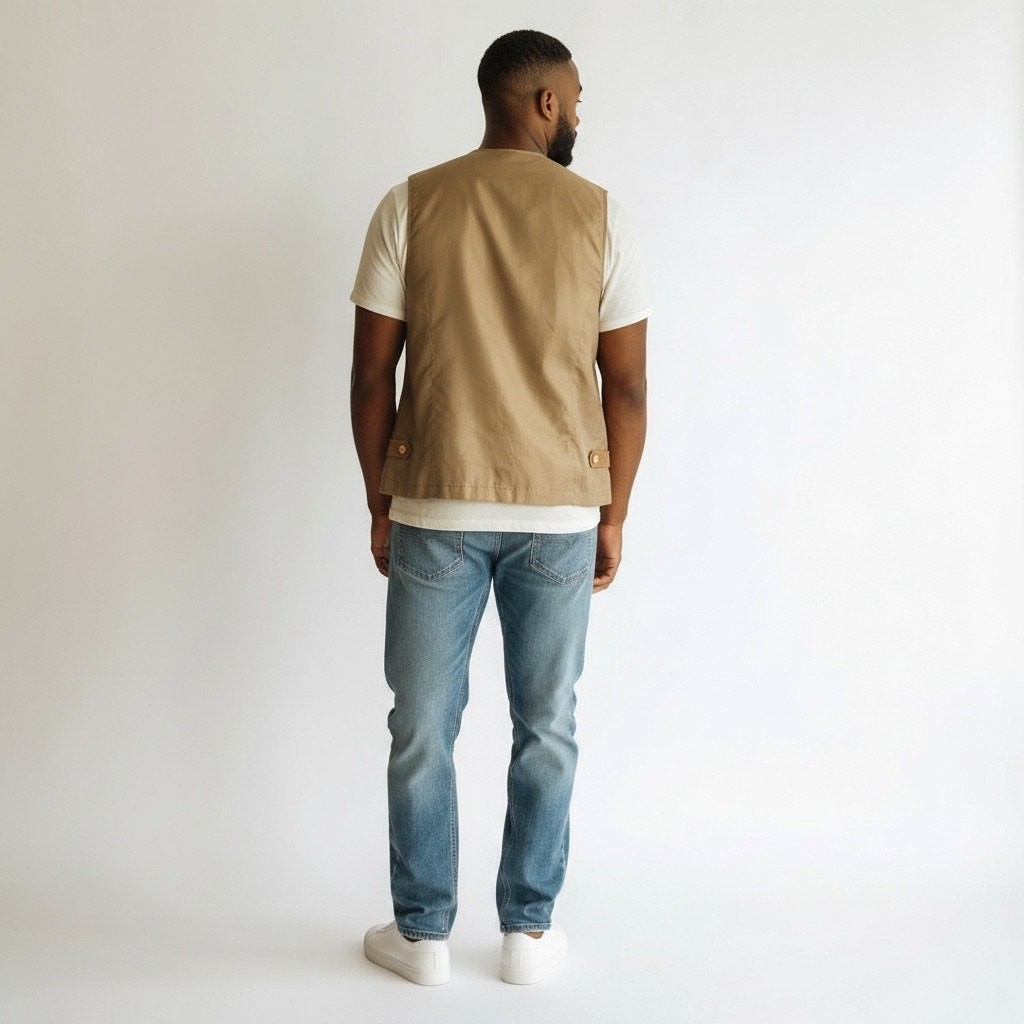 Mens Mocha Brown Faux Suede Vest Button up Summer layering Top Large ^