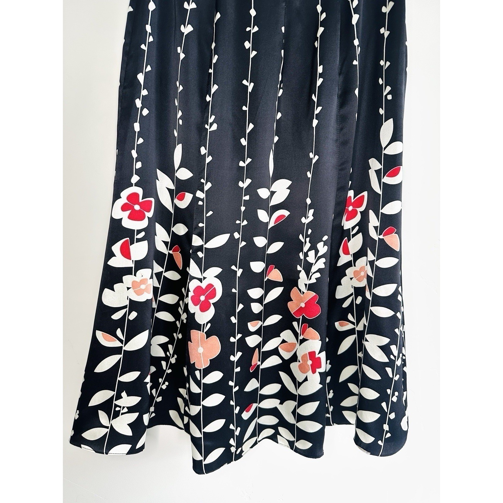 VTG Talbots 100% Pure Silk Floral Midi Skirt Size 6 Black Pink White Botanical