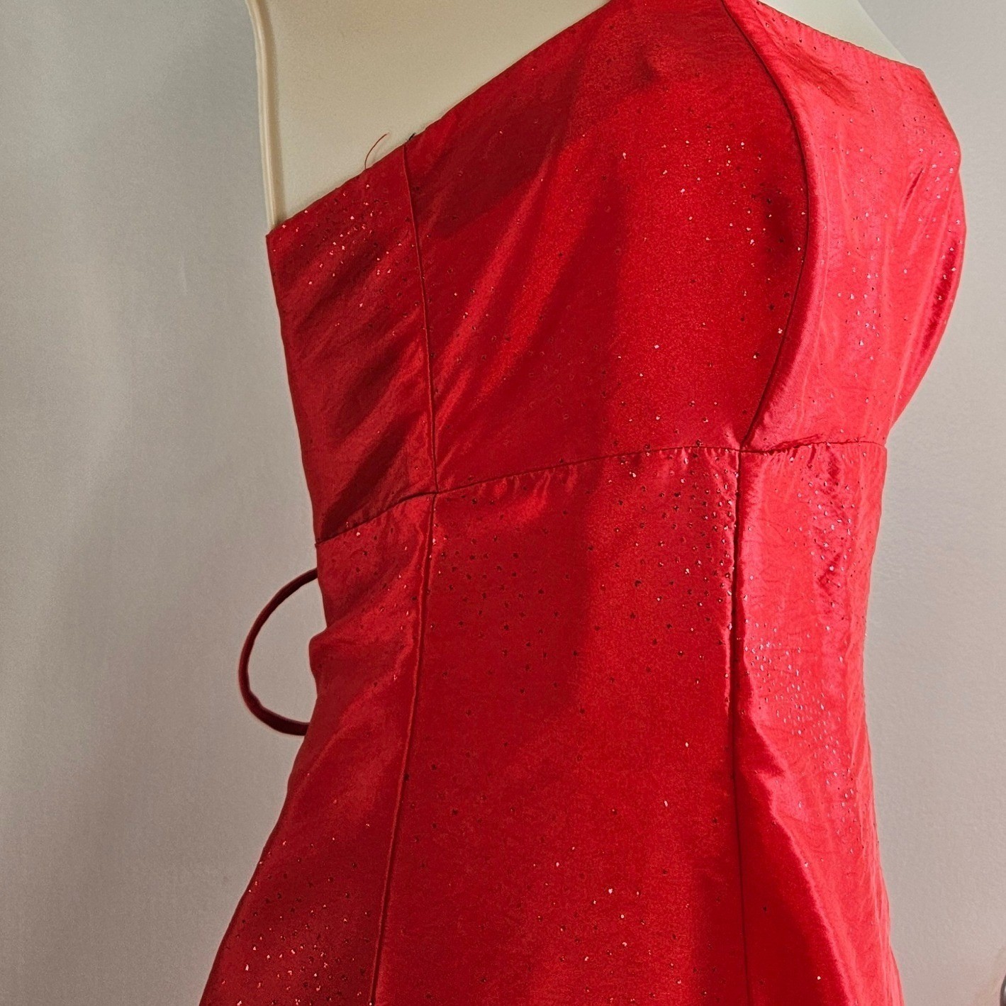 Zum Zum Niki Livas Y2K Red Shimmer Halter Gown XS/S Corset Lace Up Back Dress