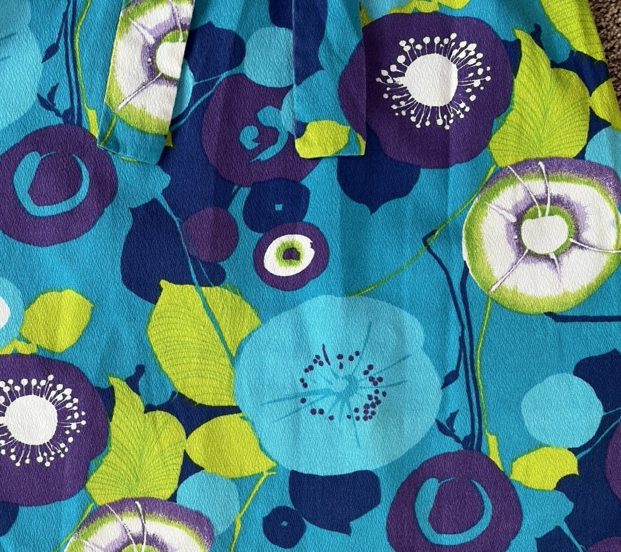 Vintage Jolene Honolulu Hawaii Dayglow Barkcloth Hawaiian Aloha Dress-36″ Chest