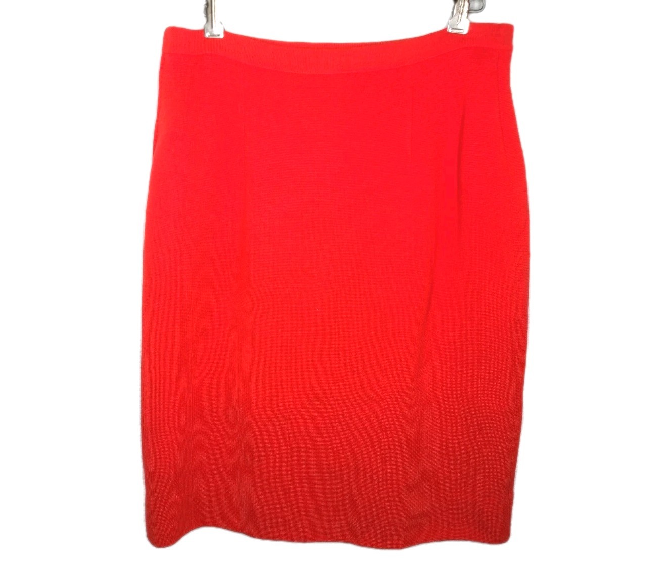 Vtg Wool Knit Skirt Fluoro Orange Gina Teresa Metal Zip Slim Stretchy 14 Mod M L