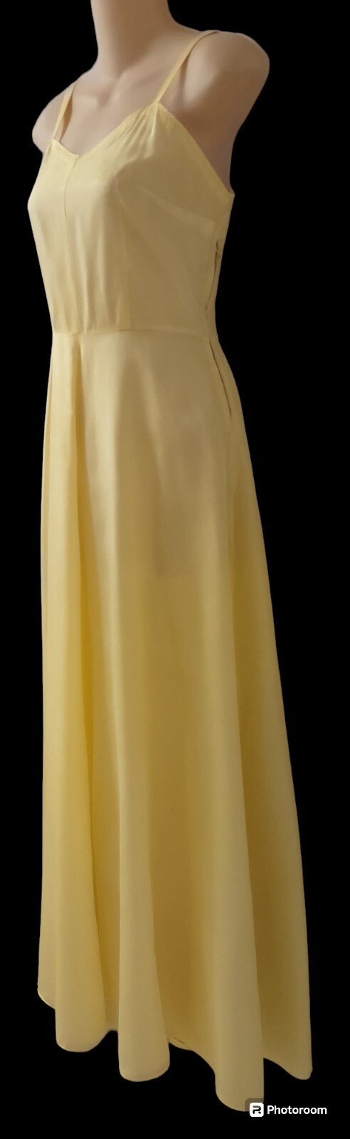 Vintage 40’s Hollywood Glamour Silk Rayon Yellow Bias Gown Dress Side Zipper S