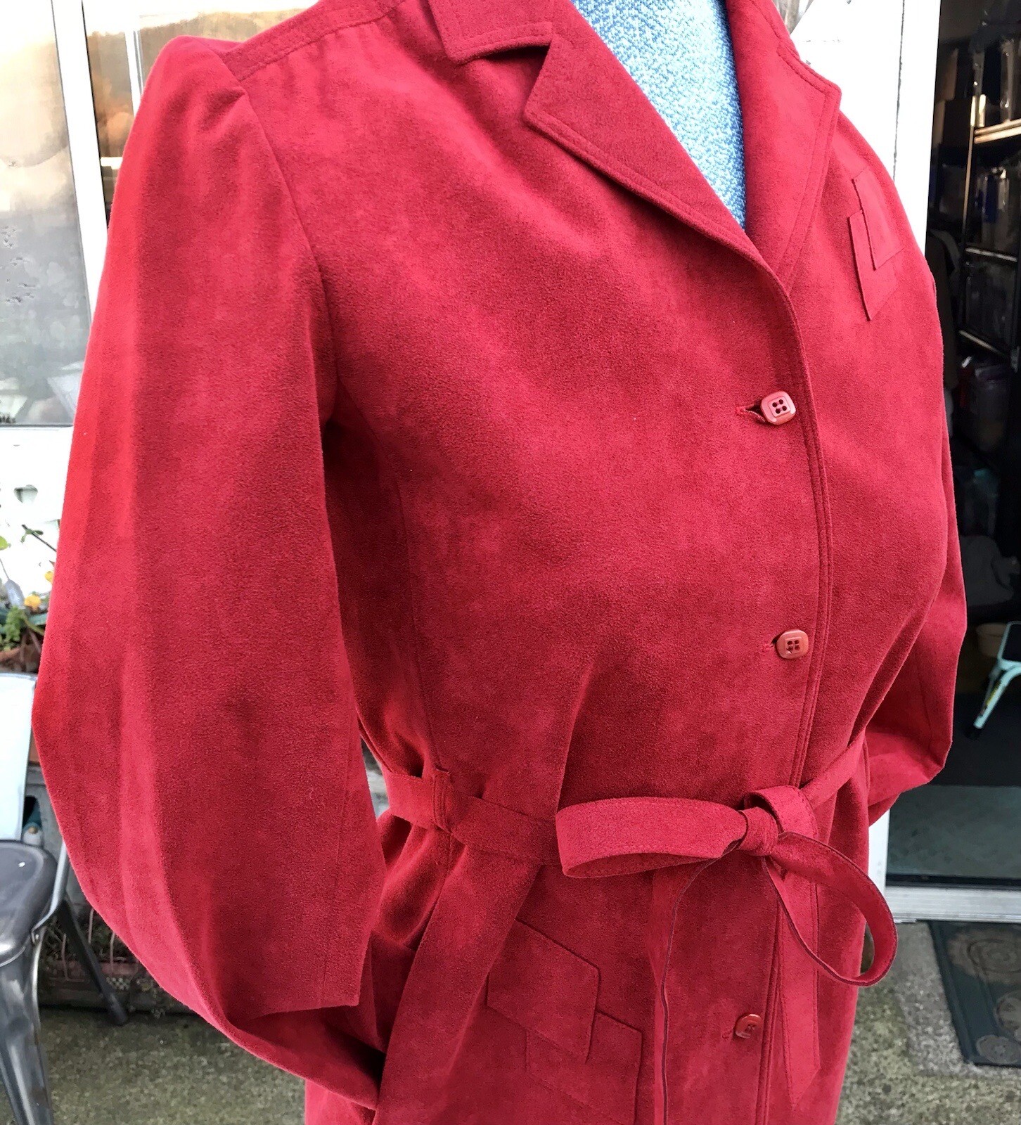 Vtg 70s Button Down Faux Suede Polyester Blend Dress 4 Xs S Olympic Ca HTF MOD