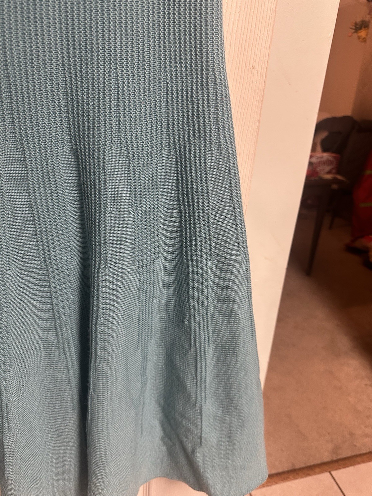 Vintage 60s 70s Flair A-Line Midi Skirt size Xl 18 Green Ribbed Tricoville 36×31