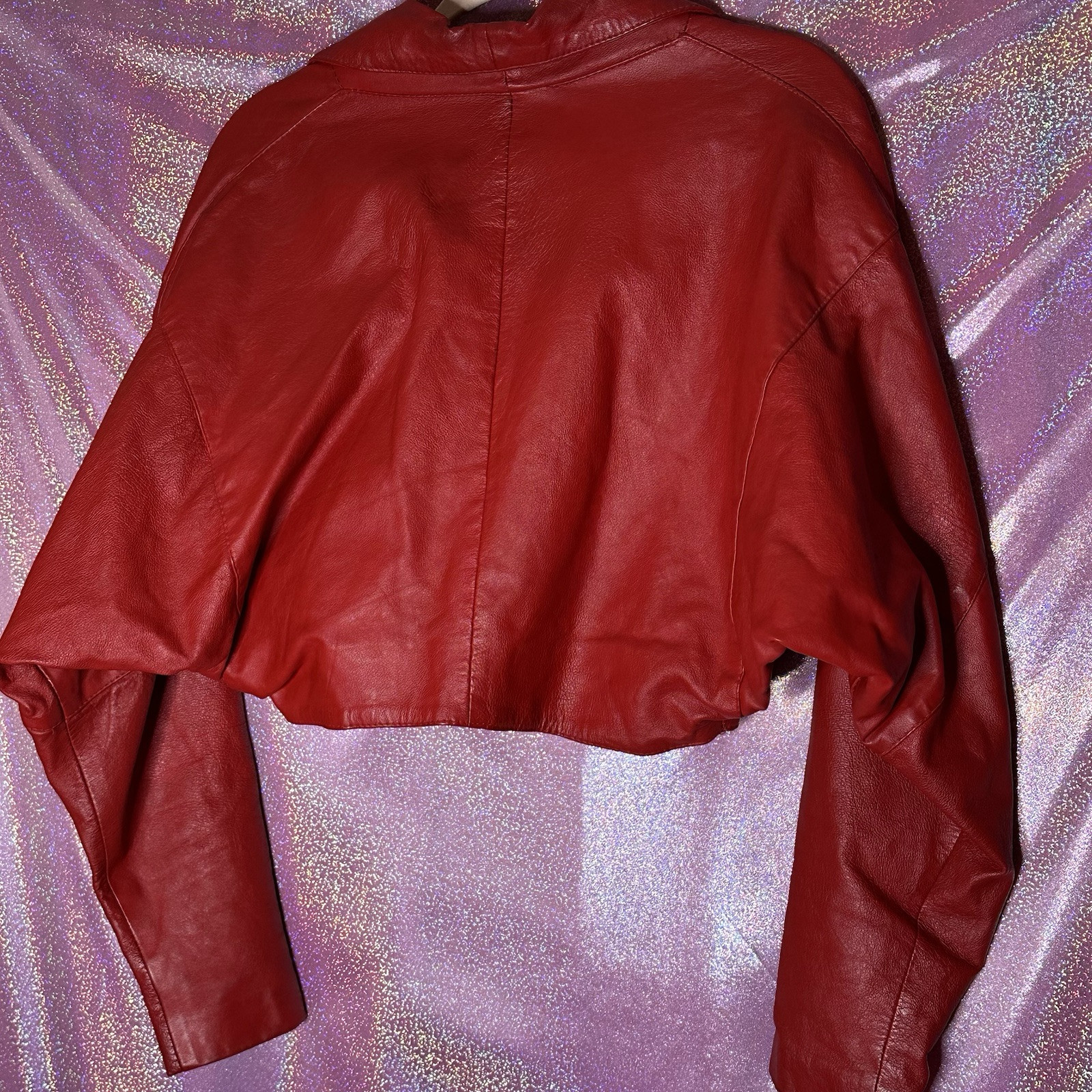 Vintage Vtg Genuine Real Leather Red Jacket Mini Skirt Power Suit 2 Piece Set