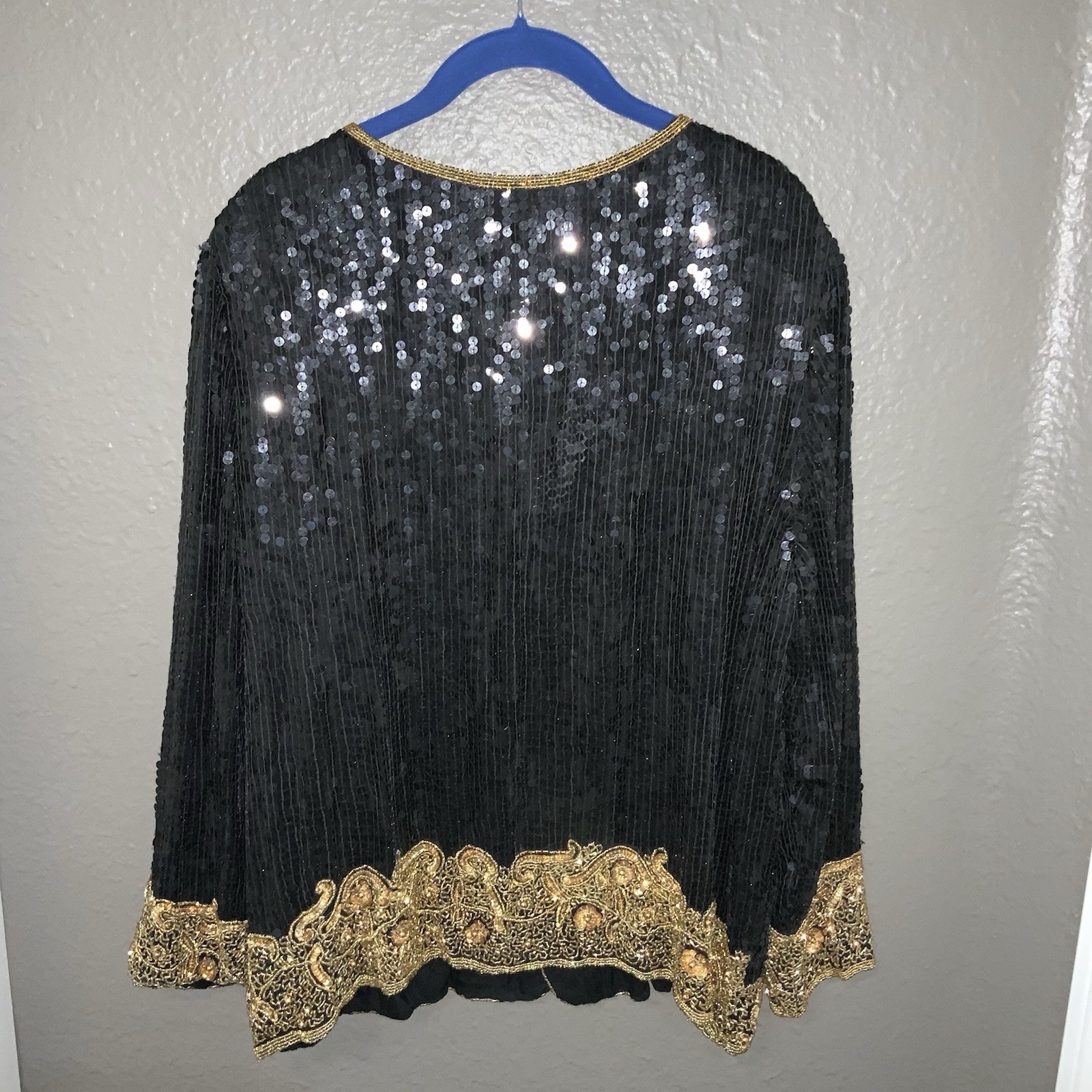 JEAN FOR JOSEPH LE BON Vintage Designer Black / Gold Sequin Beaded Jacket XL NWT