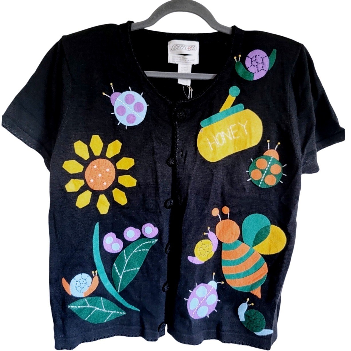 Side Effects of California XL Vintage 90s Garden Bee Snail Cardigan Black NWT