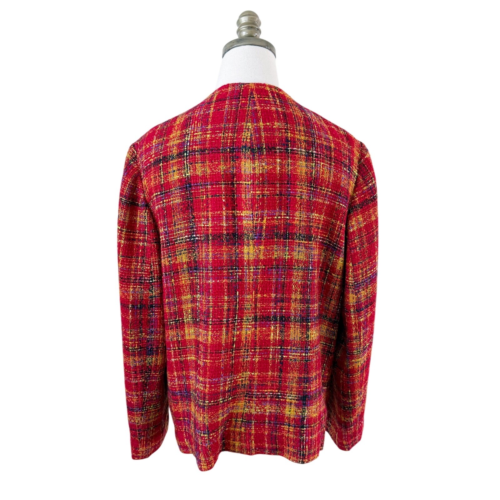 Vintage 90s N Touch Red Plaid Tweed Blazer/Top Women’s M/L Button Up Crew Neck