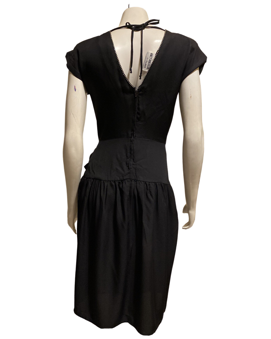 Vintage 1980s NANCY BRACOLONI for VIJACK Dress Black Crepe &. Rhinestones DISCO