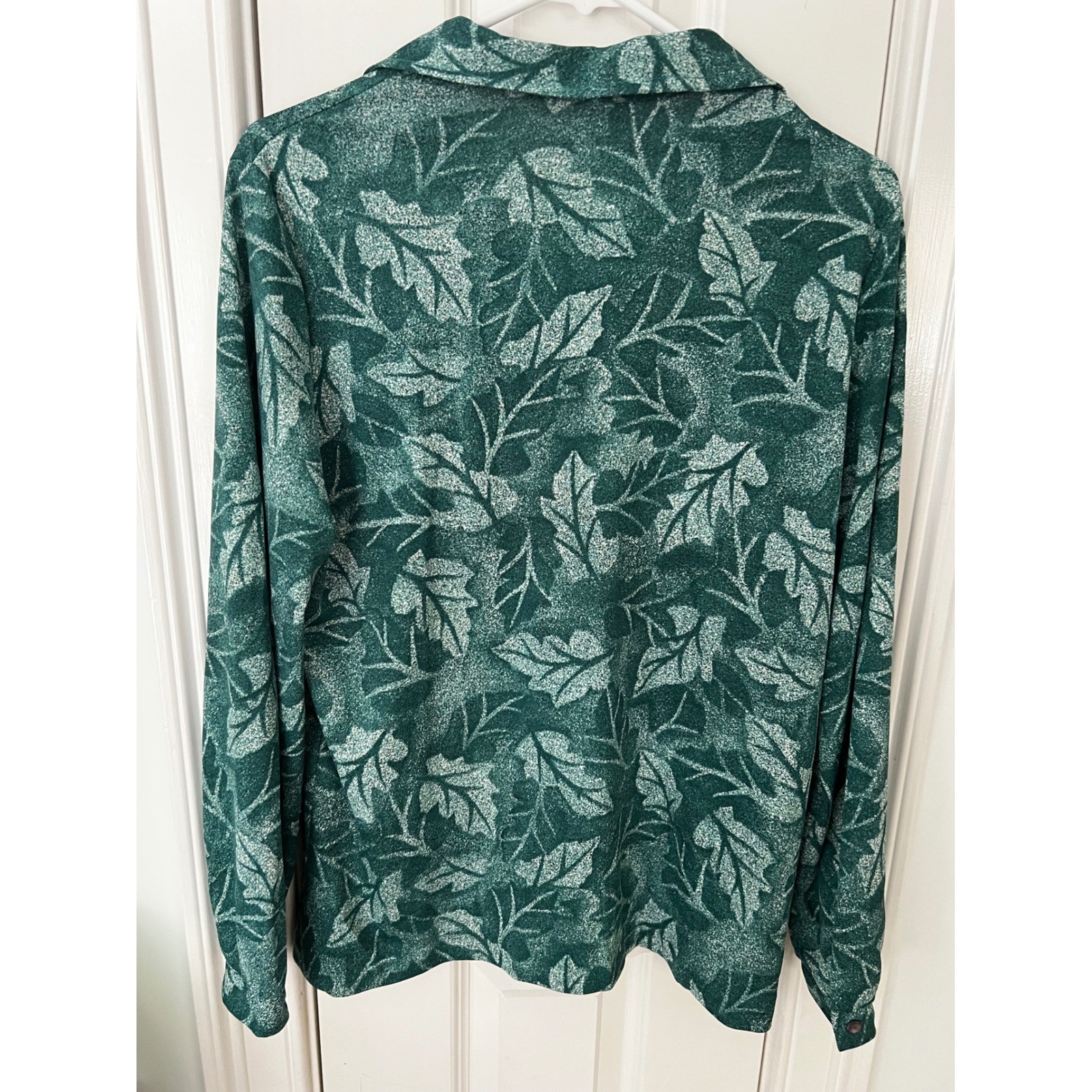 Vintage Graff Californiawear Green Leaf Print Button Front Blouse Long Sleeve