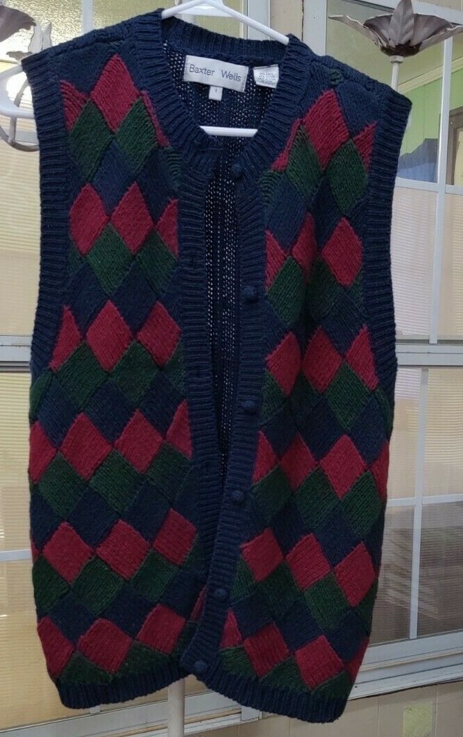 BOXER & WELLS ANGOLA SWEATER VINTAGE WOMENS NAVY GREEN CRANBERRY HEAVY RIBBED