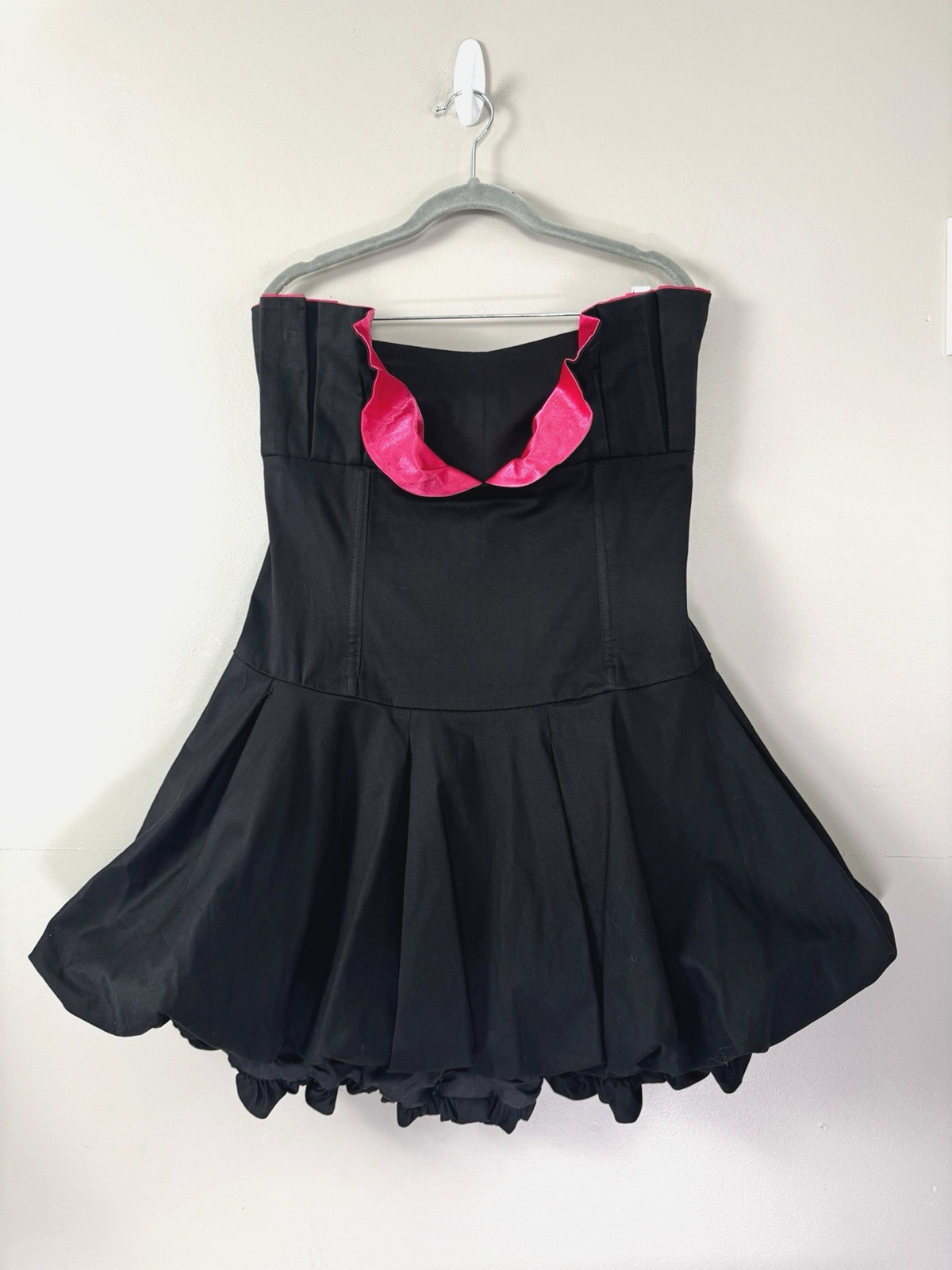VTG 90s Y2K Bubble Hem Dress Medium Fuschia Satin Trim Strapless Satin Hoco Rush