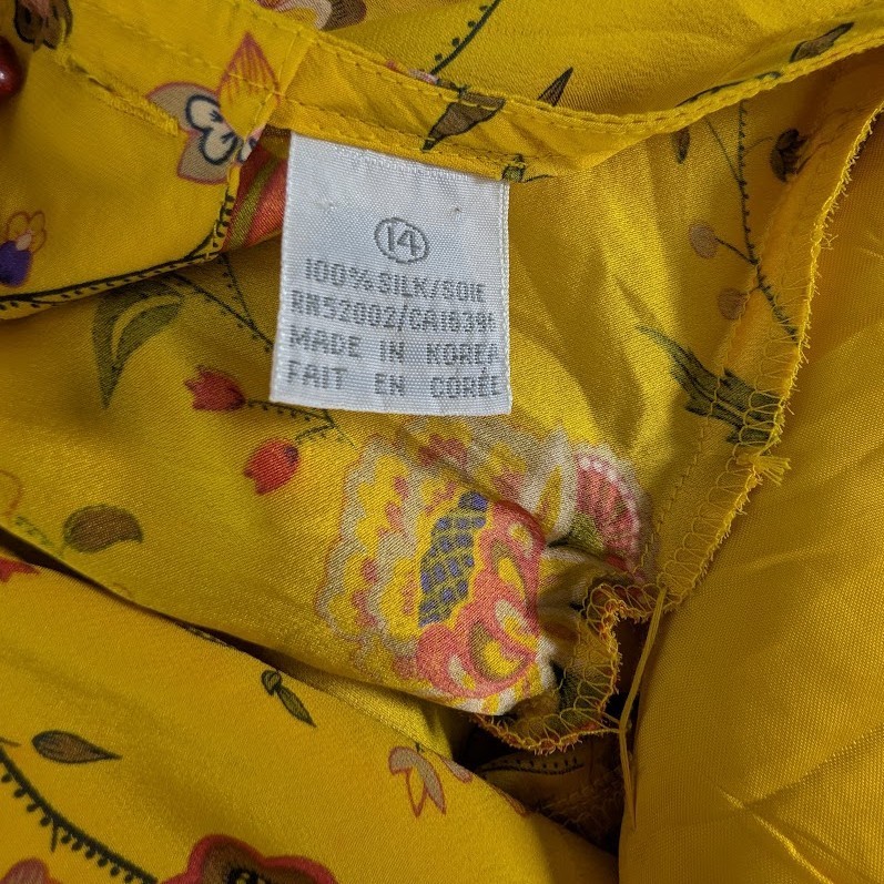 Liz Claiborne Silk Blouse Top Womens Size 14 Floral Sunflower Gold VTG Pullover